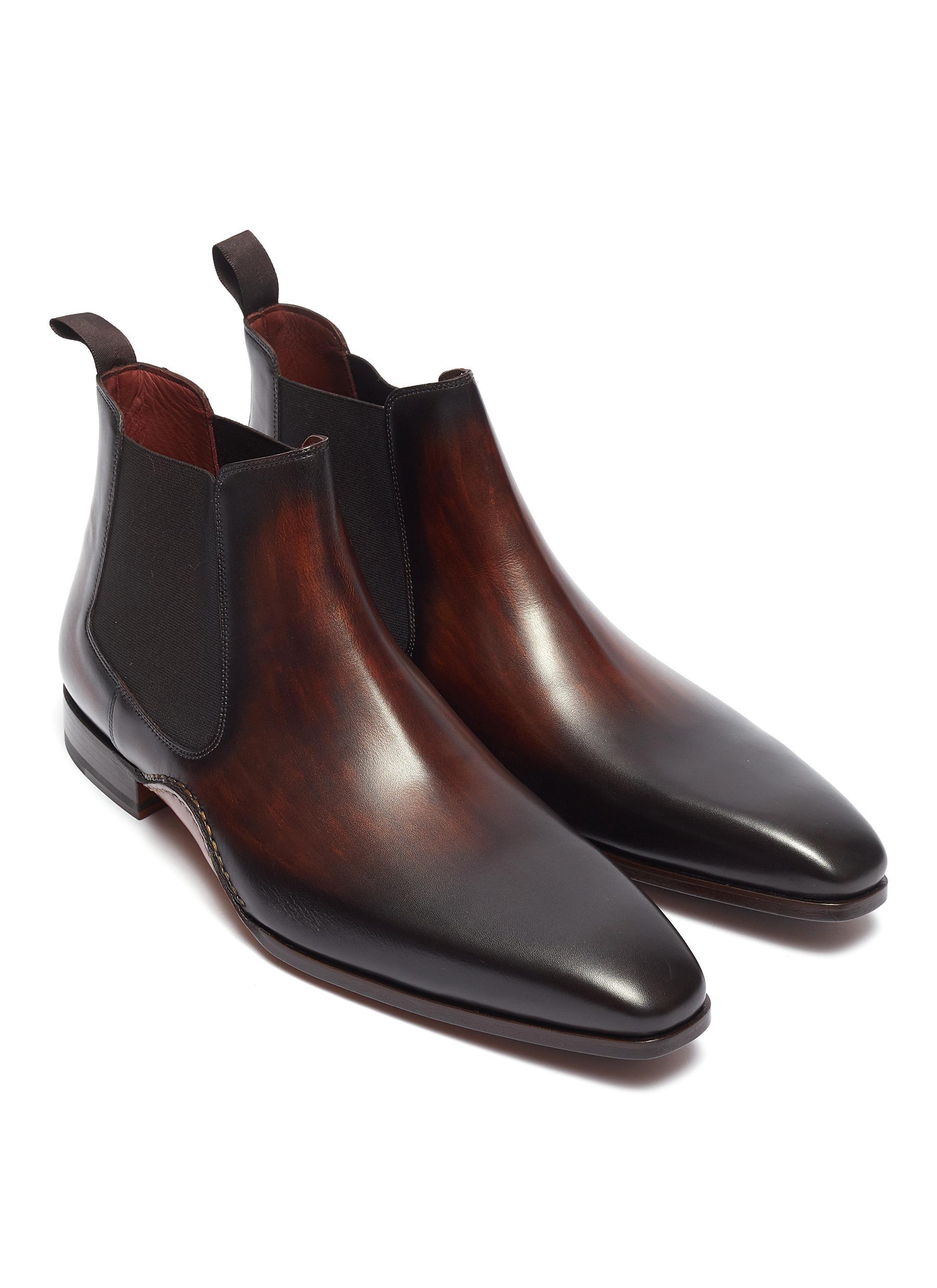 Magnanni Stitched Leather Chelsea Boots in Brown for Men - Lyst