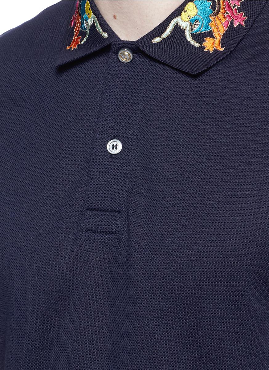 Broderskab annoncere Sag Gucci Dragon Embroidered Piqué Polo Shirt in Blue for Men | Lyst