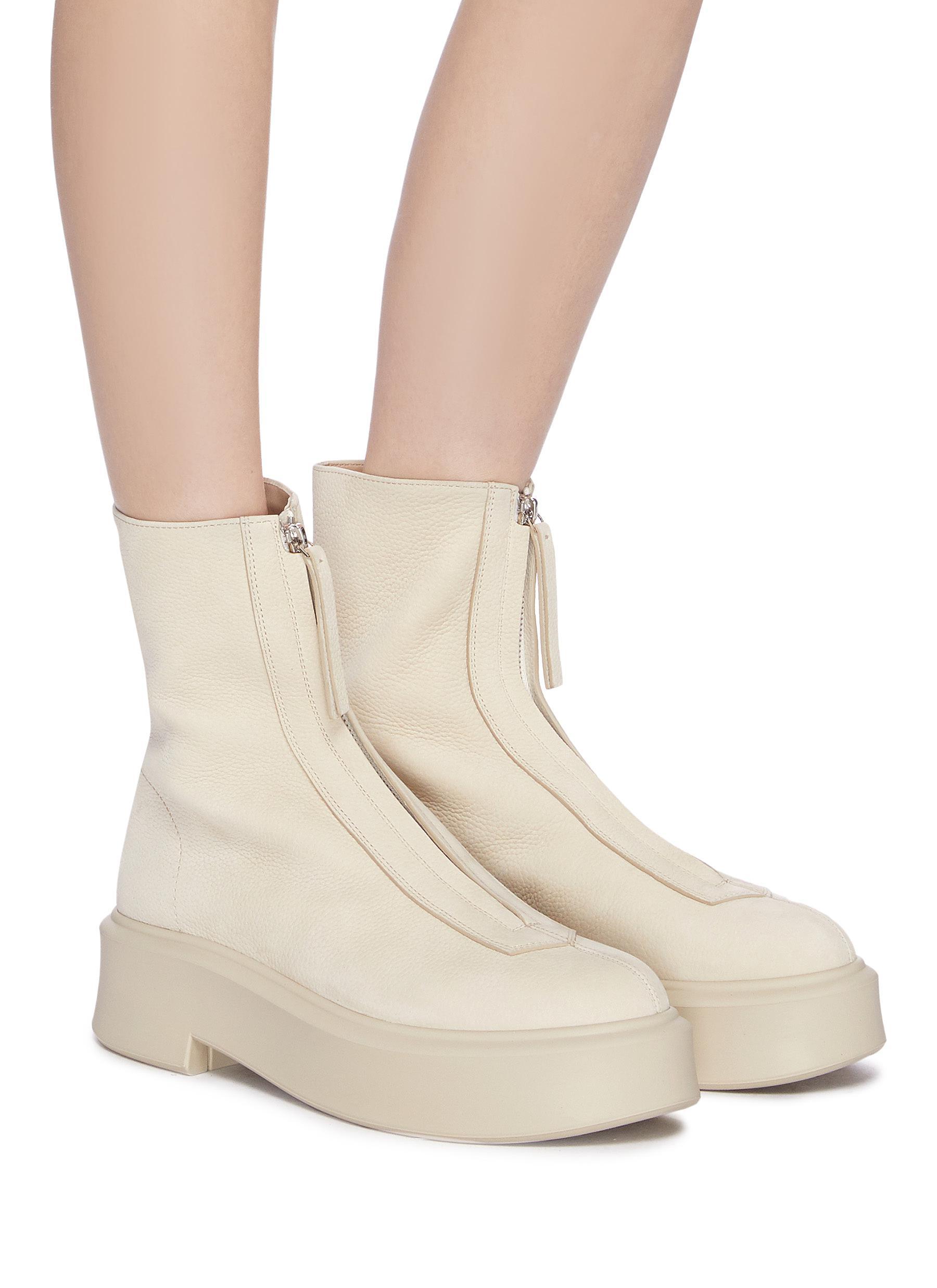 The Row Zip Leather Platform Boots in White | Lyst