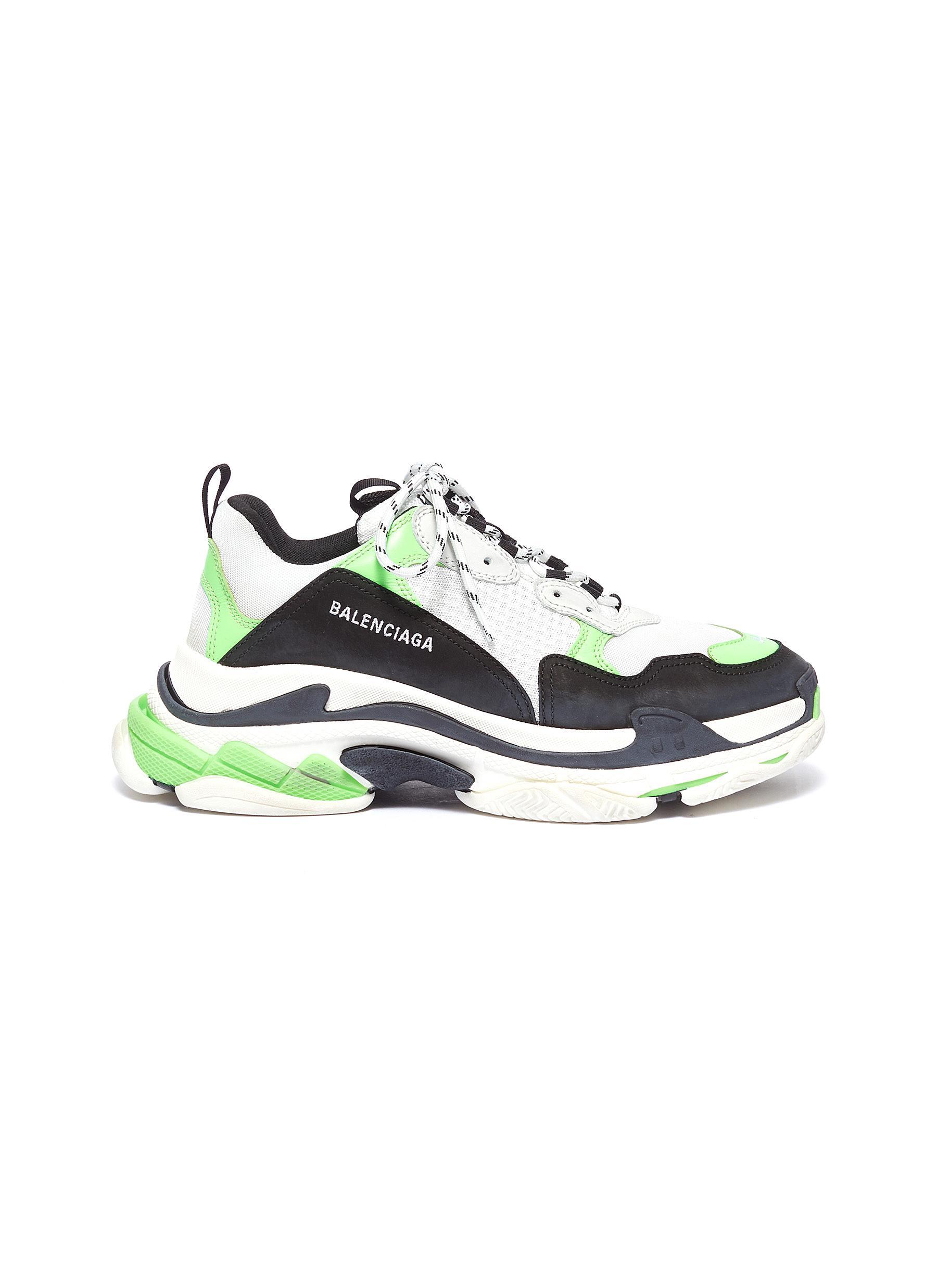 Balenciaga Triple S Mesh, Nubuck And Leather Sneakers in White / Neon Green  / Black (Green) for Men | Lyst