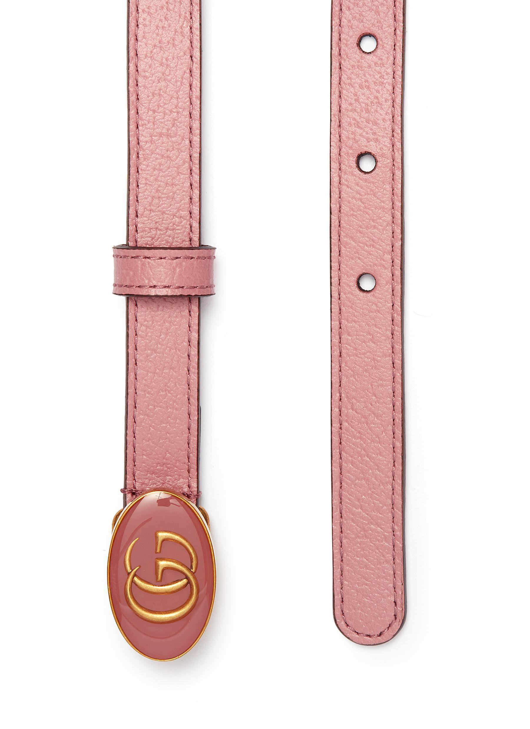 Gucci Gg Oval Enamel Buckle Leather Belt in Pink | Lyst