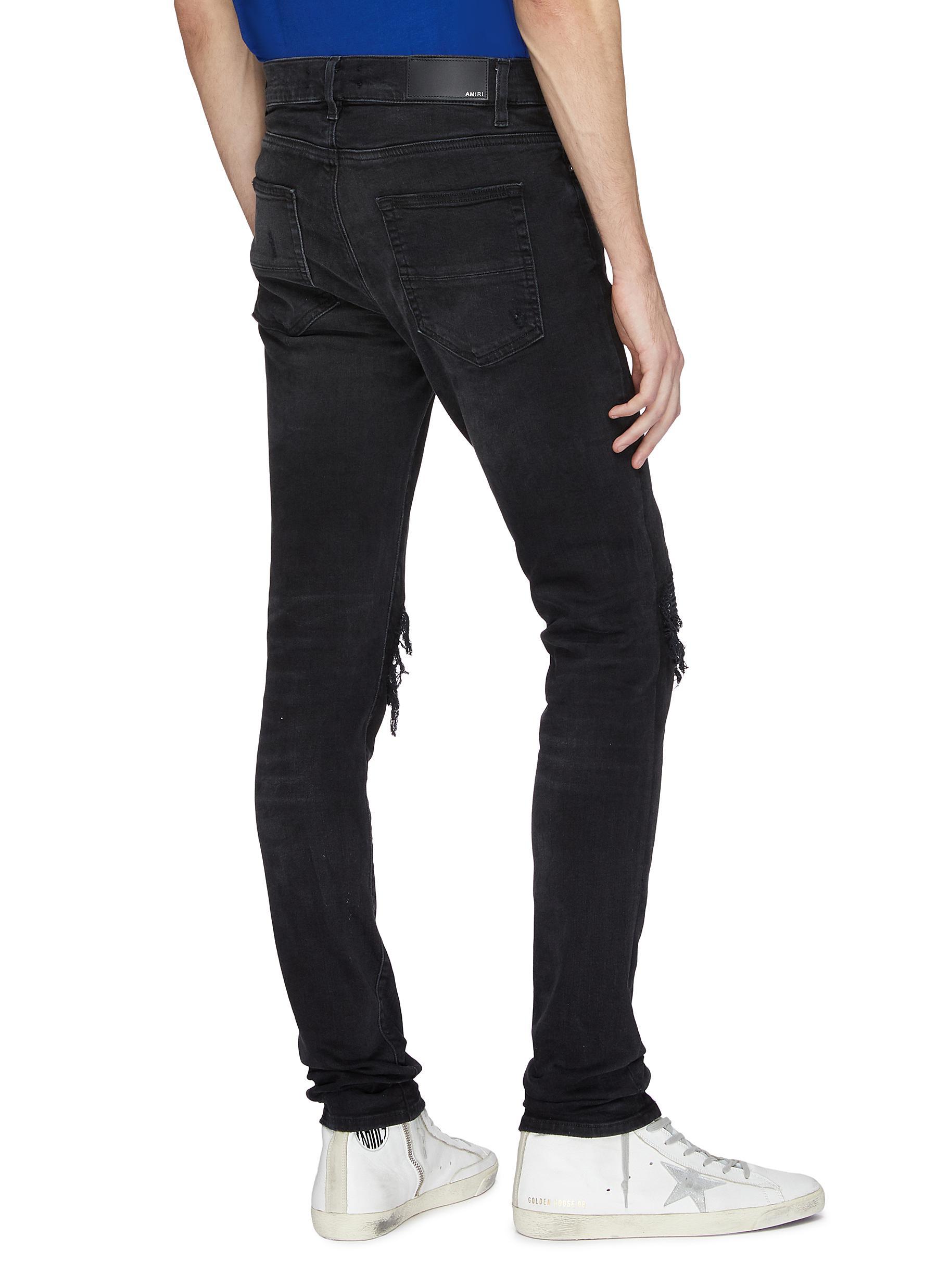 Amiri Denim 'mx1' Bandana Patch Ripped Skinny Jeans in Black for Men - Lyst