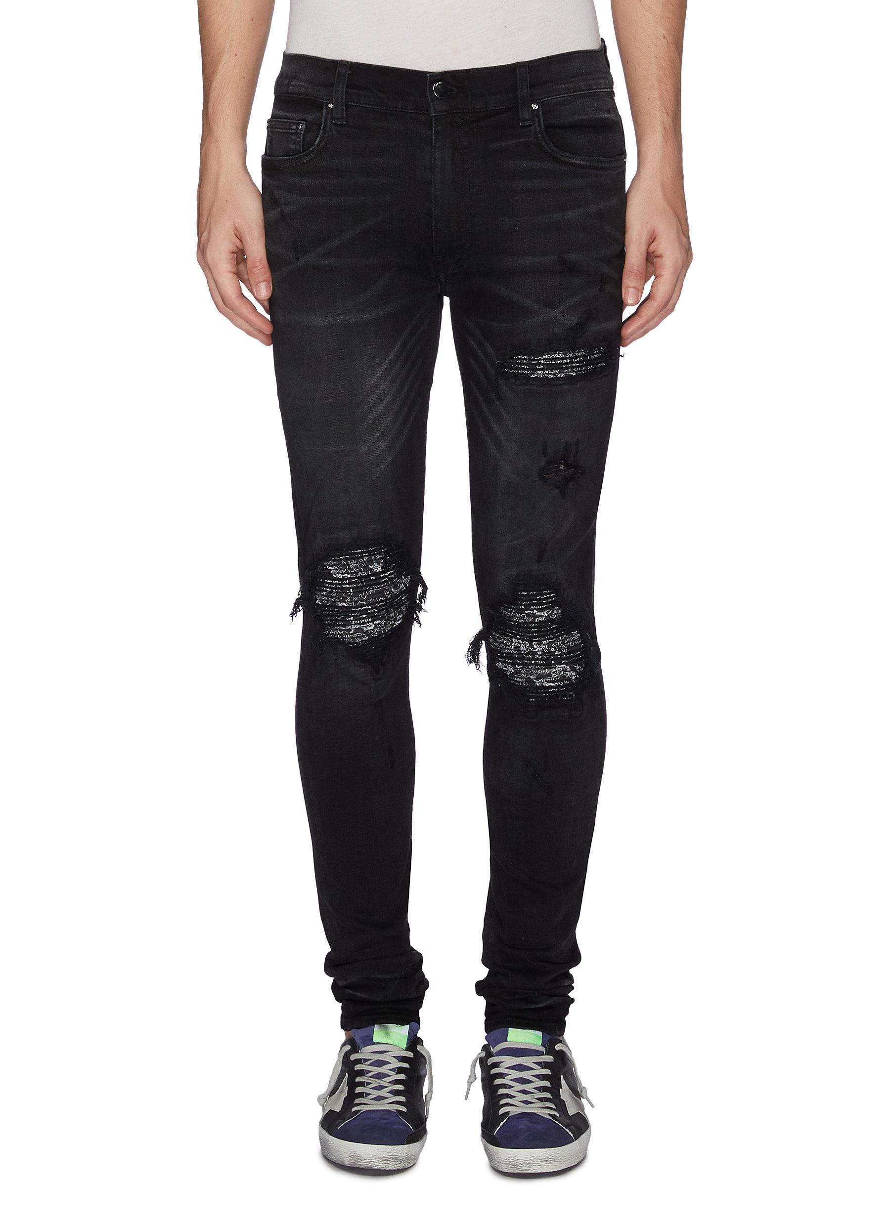 Amiri Denim 'mx1' Bandana Patch Ripped Skinny Jeans in Black for Men - Lyst