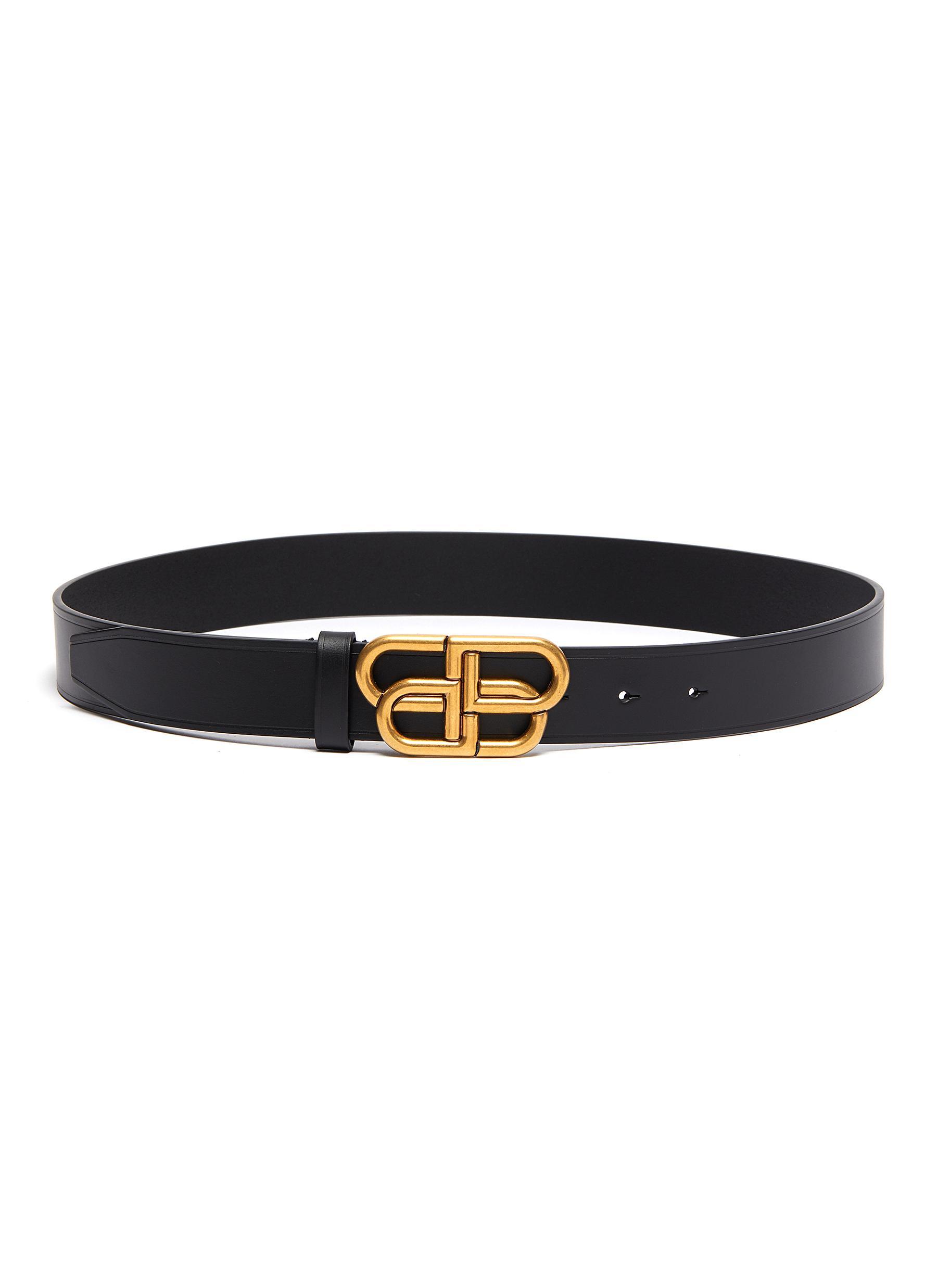 Balenciaga Bb Logo Buckle Leather Belt in Gold (Metallic) for Men - Lyst