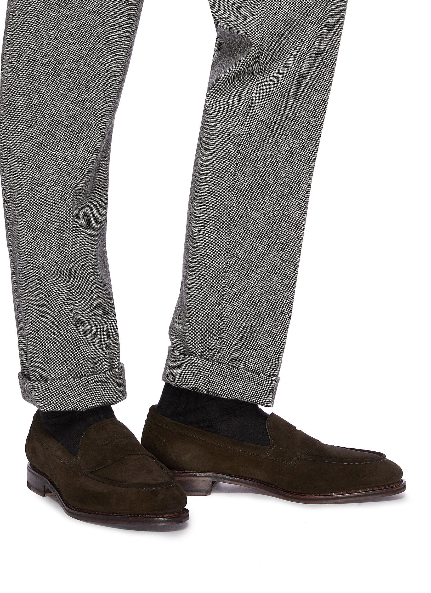 Allen Edmonds mercer Street Suede Penny Loafers in Green for Men