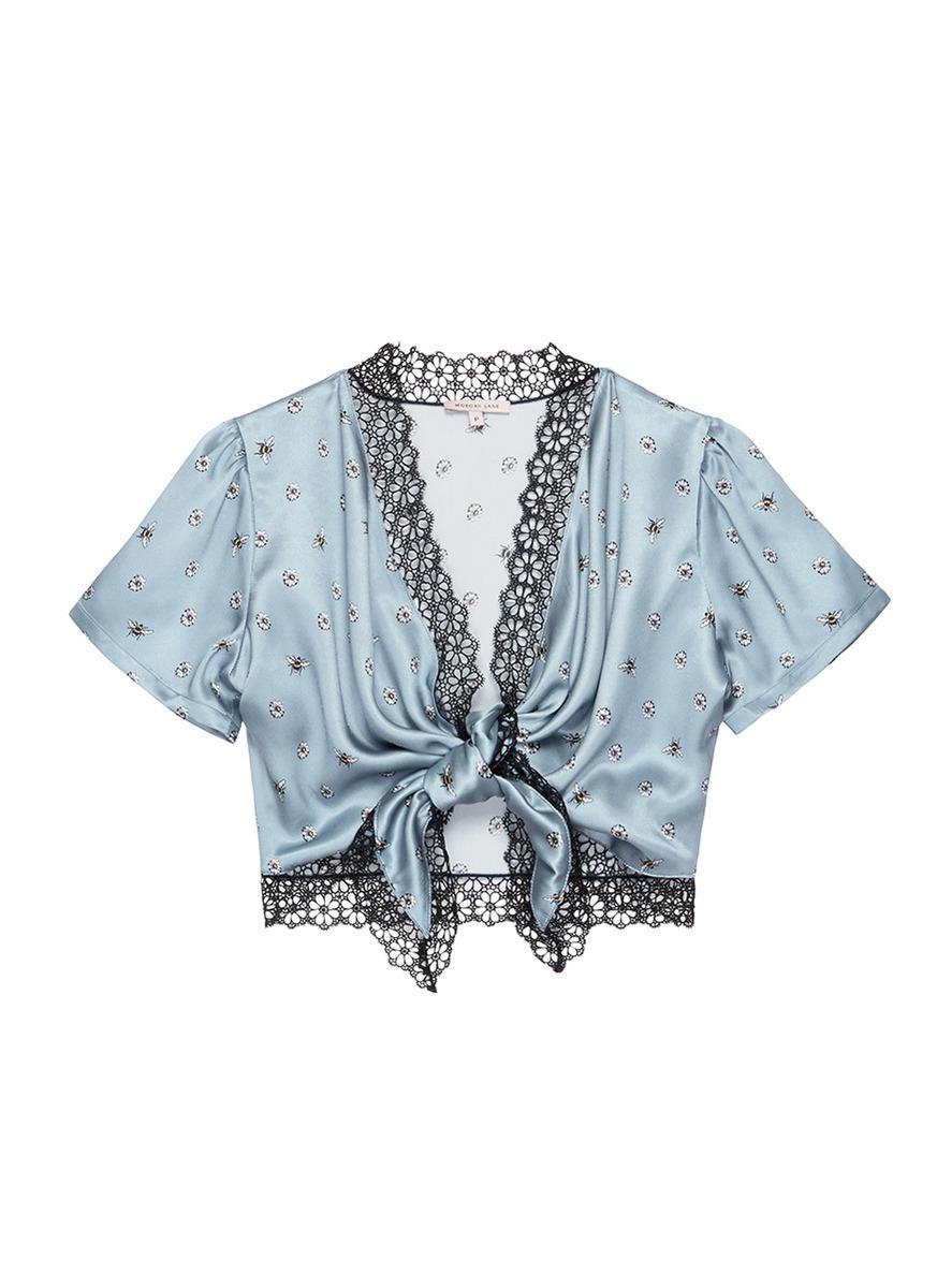 Morgan Lane 'roxy' Lace Trim Daisy Bee Print Silk Charmeuse Pyjama 