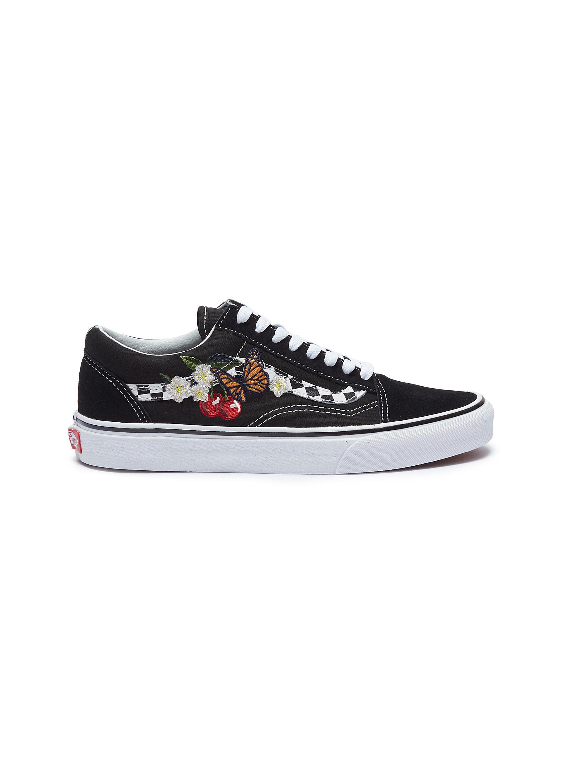 skinke Samle Monarch Vans 'checker Floral Old Skool' Graphic Embroidered Sneakers in Black | Lyst
