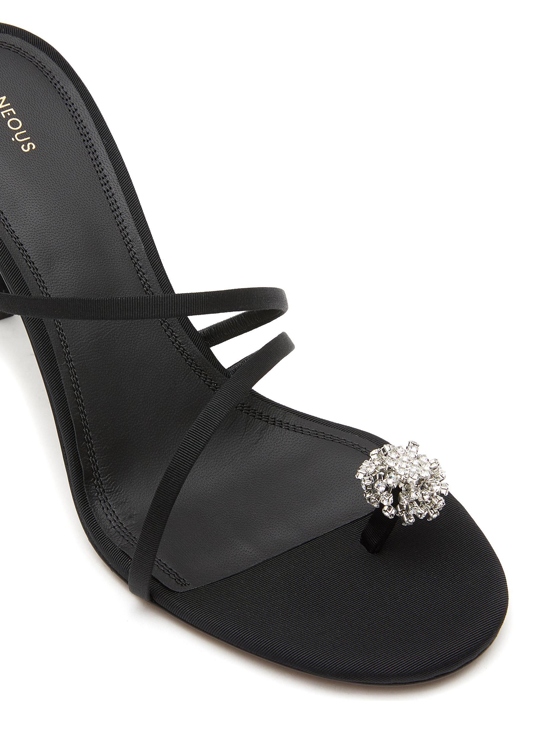 Neous Venus' Crystal Toe Ring Heeled Strap Sandals in Black | Lyst