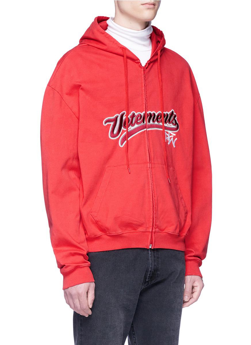 Vetements Cotton Logo Embroidered Zip Hoodie for Men - Lyst