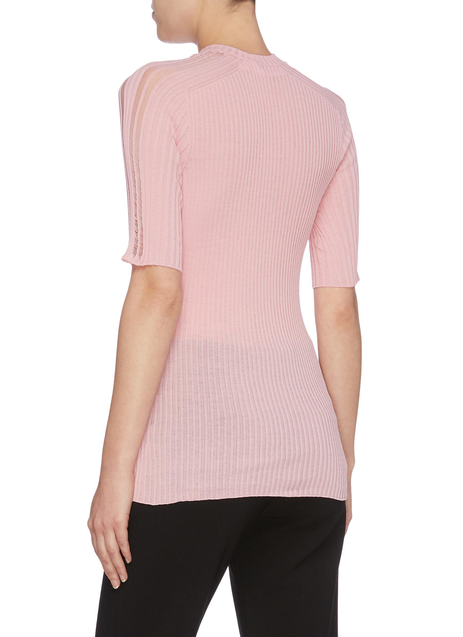 Victoria Beckham Cotton Rib Knit Short Sleeve Top in Pink - Lyst