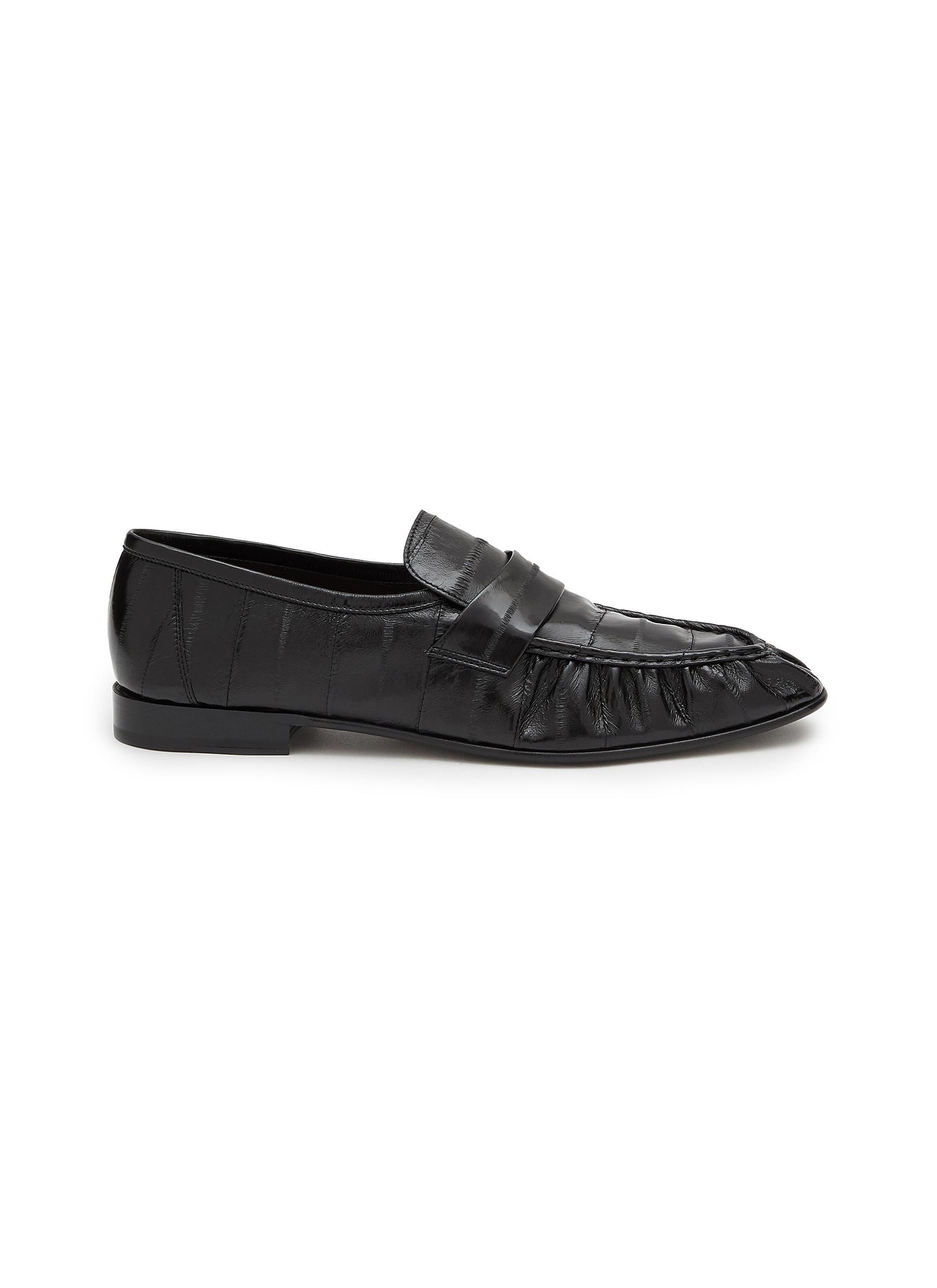 The Row Soft Eel Skin Leather Loafers in Black for Men | Lyst