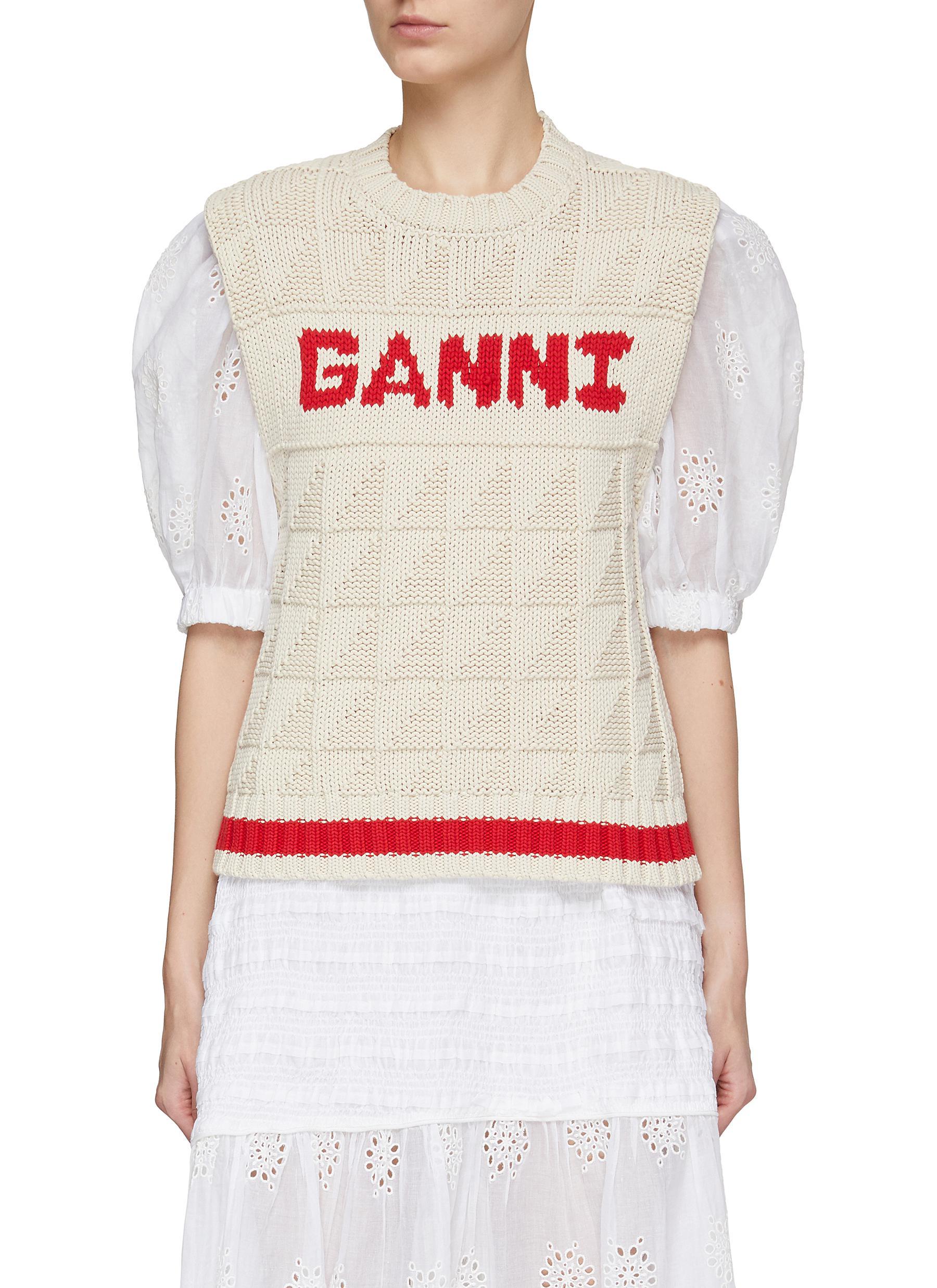 Ganni Rope Knit Front Logo Vest in White Lyst