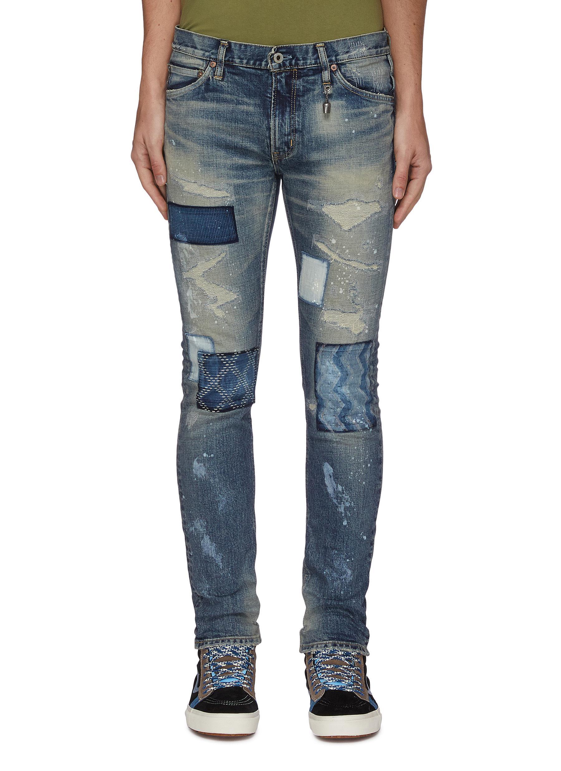 FDMTL Denim Rip And Repair Boro Patchwork Skinny Jeans in Blue for Men ...