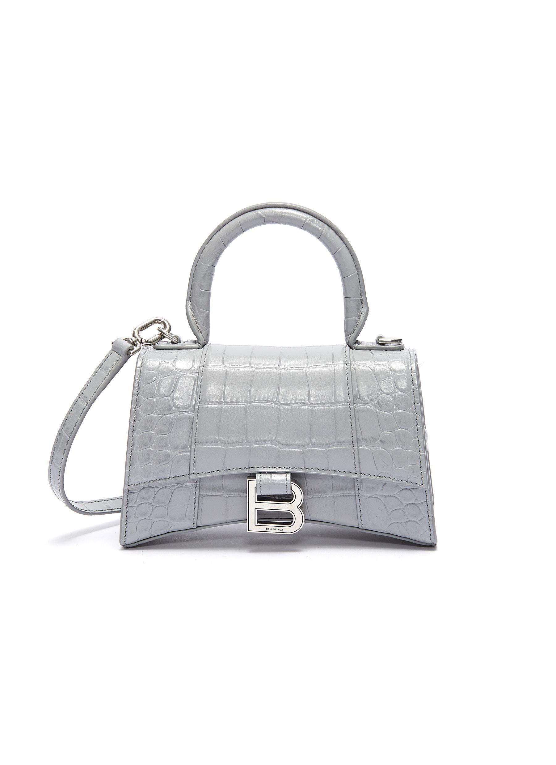 Balenciaga 'hourglass' Xs Top Handle Croc Embossed Leather Bag in Grey  Croc-Embossed (Gray) | Lyst
