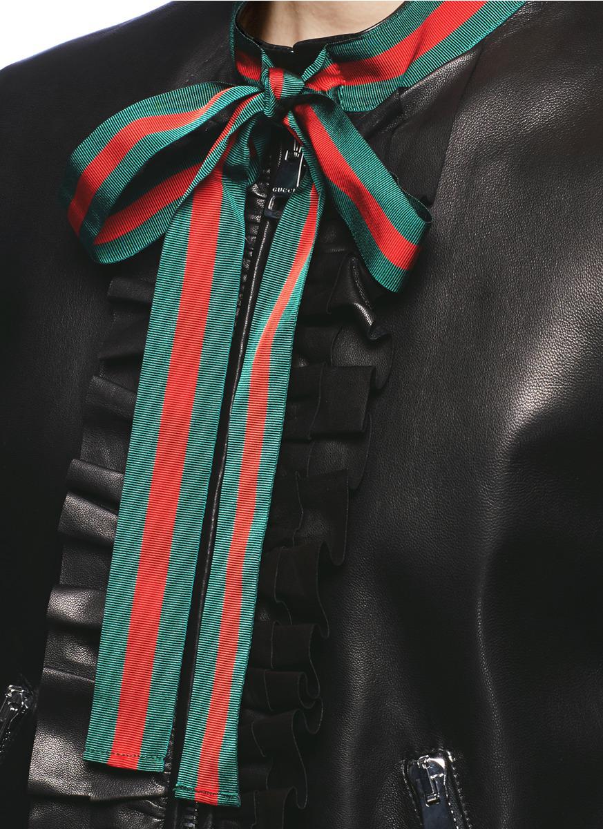 gucci ruffle leather bomber jacket
