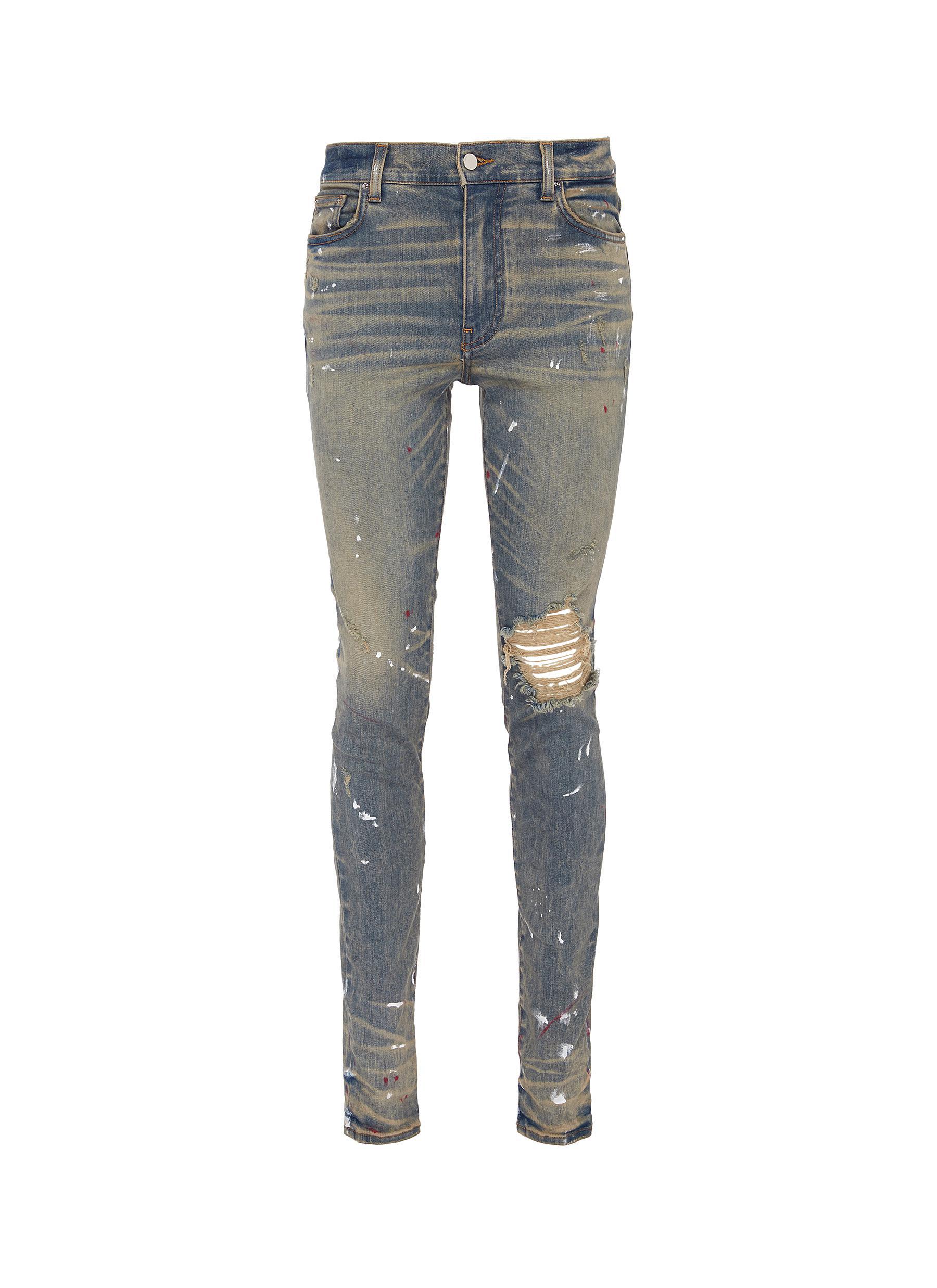 Amiri Denim 'artist' Paint Splatter Ripped Skinny Jeans in Blue 