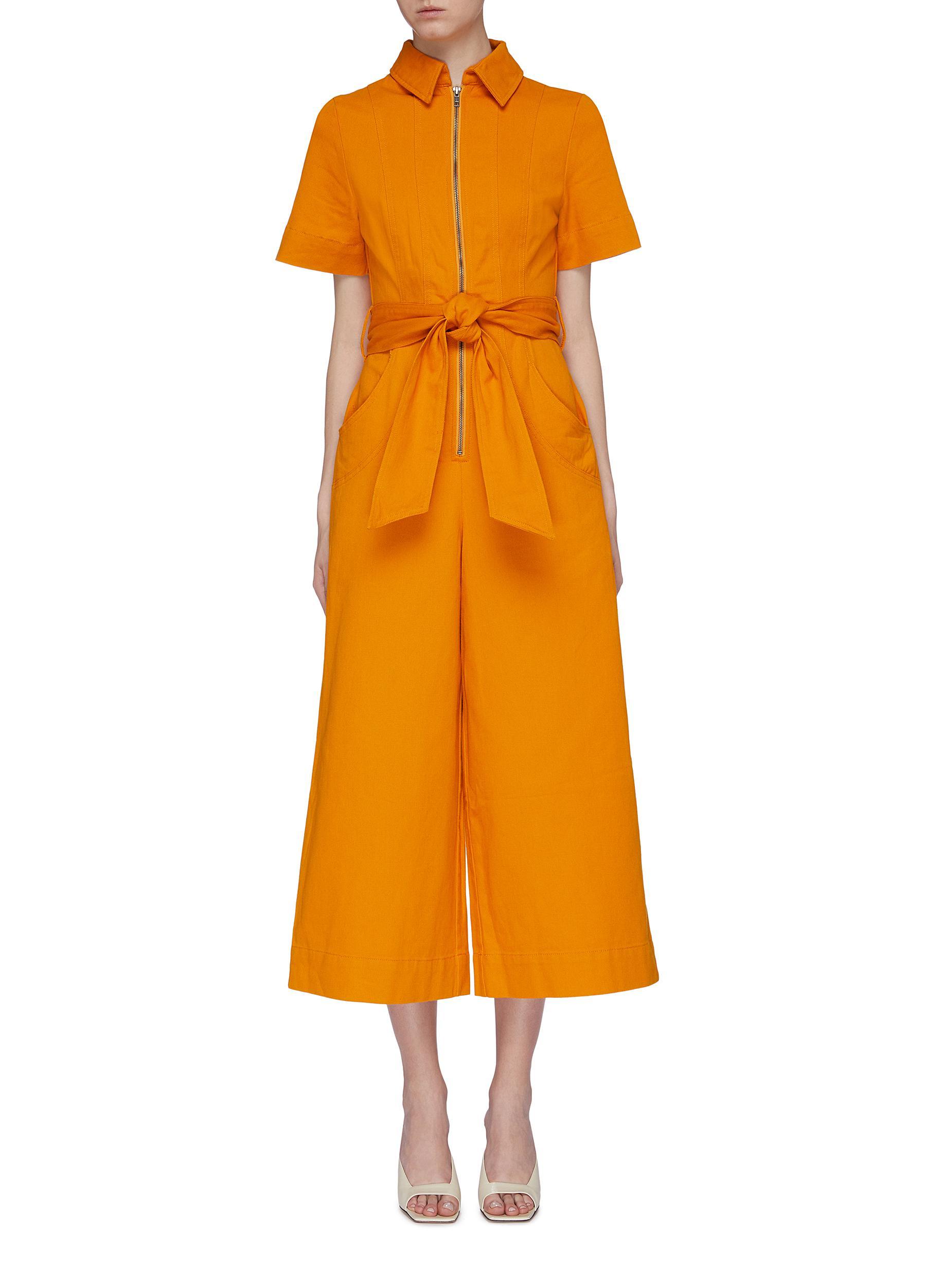 orange denim jumpsuit