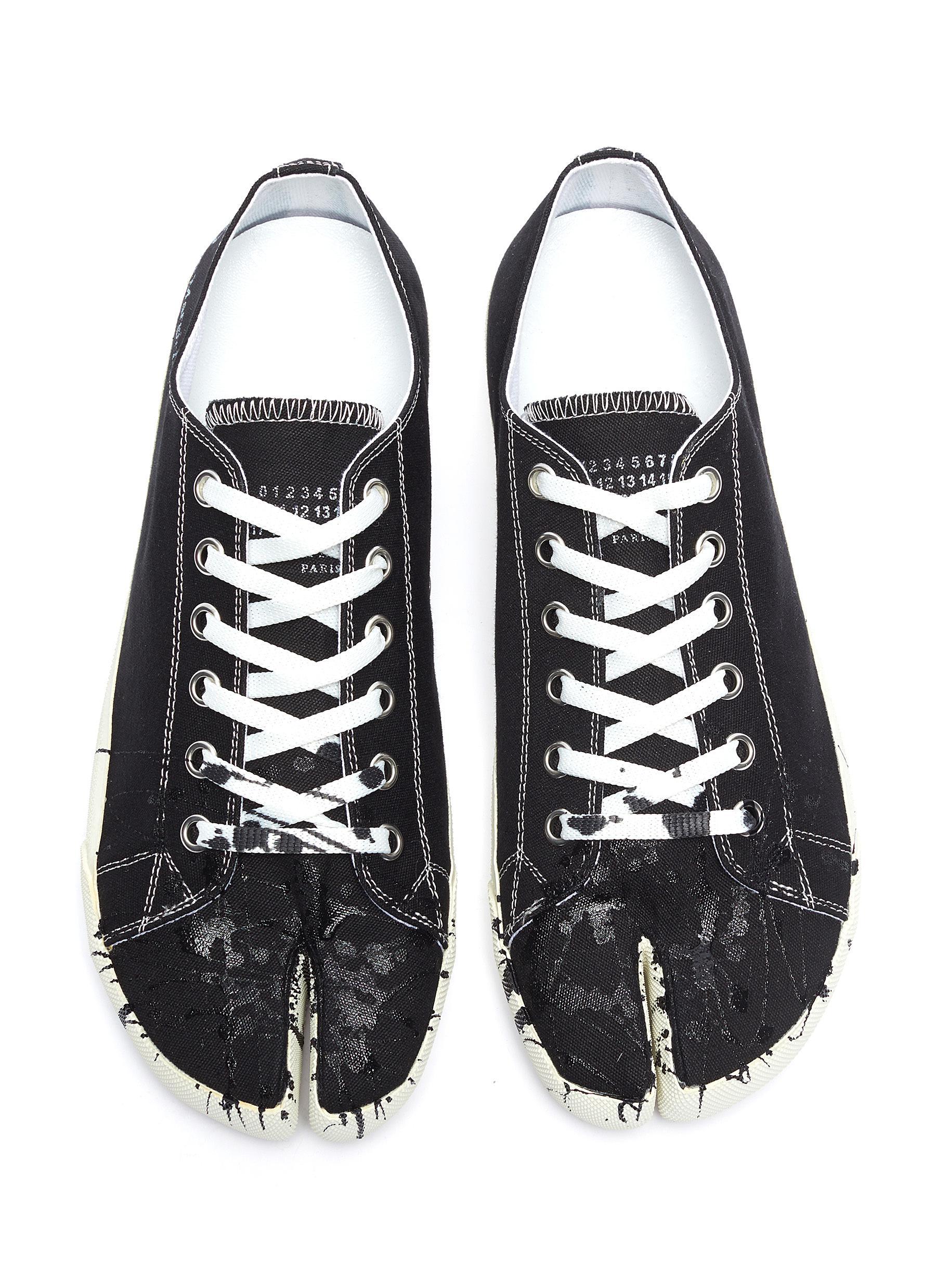Maison Margiela 'tabi' Paint Splatter Canvas Sneakers in Black for Men ...