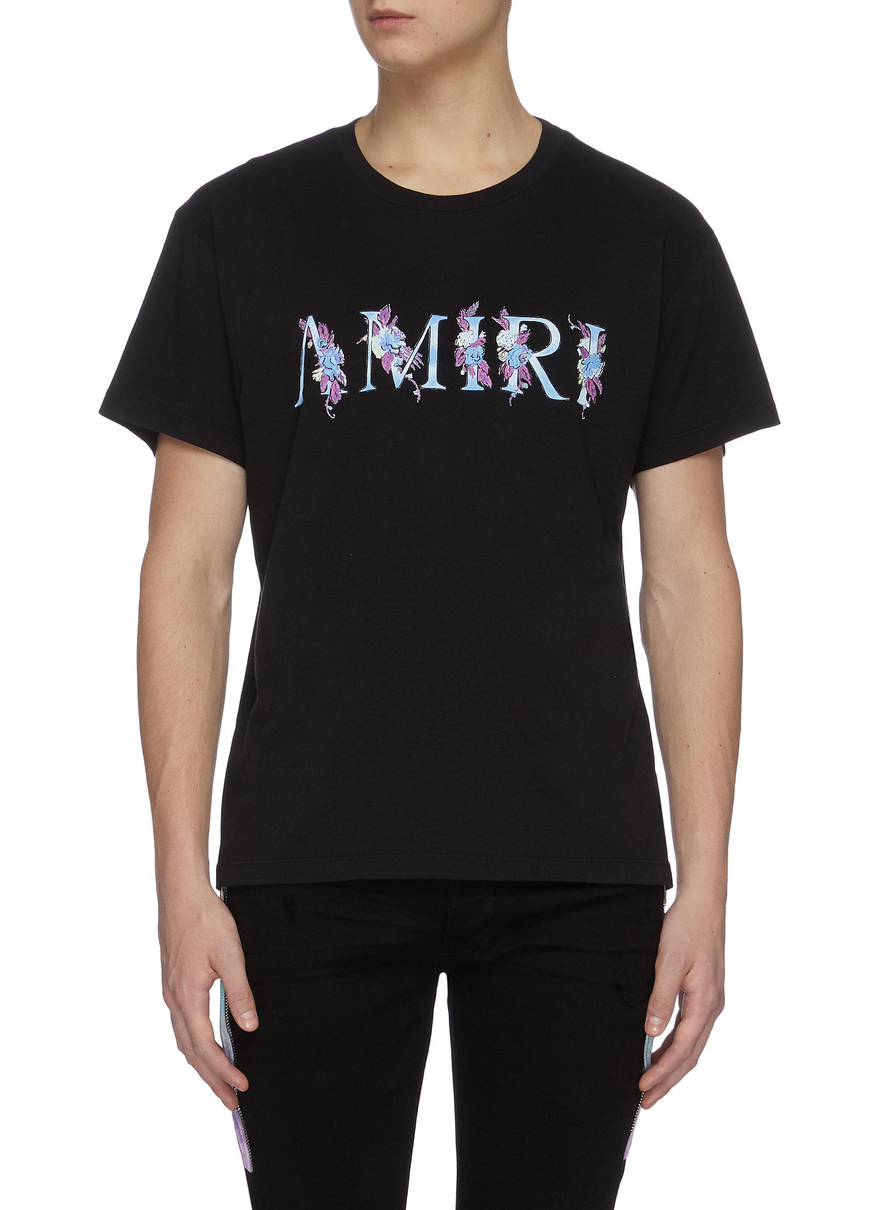 Amiri Cotton Floral Logo Print Crewneck T-shirt in Black for Men - Lyst
