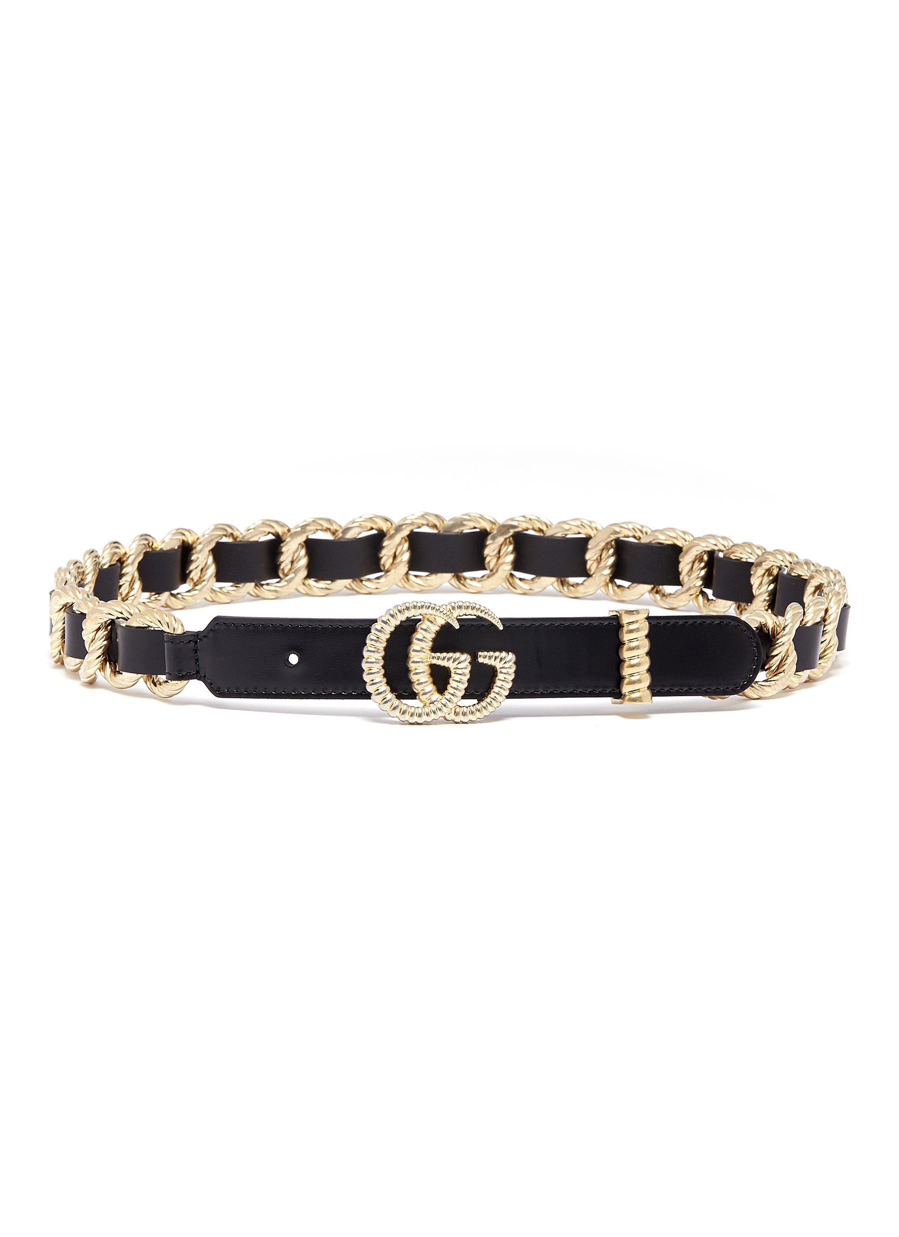 Gucci GG Logo Torchon Chain Leather Belt in Black - Lyst