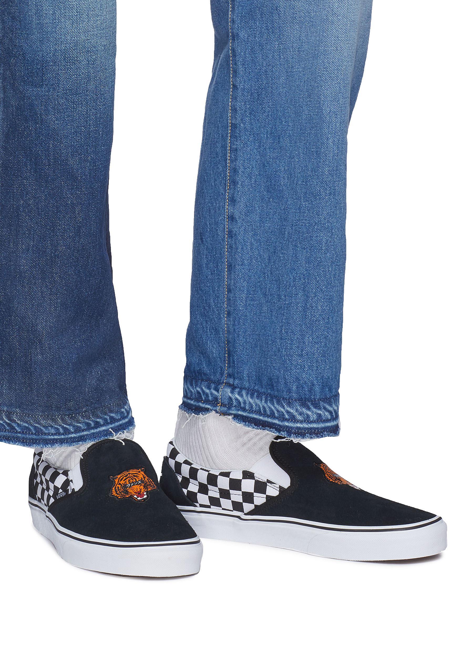 Vans 'classic Slip-on' Tiger Embroidered Checkerboard Panel Suede Skates in  Blue for Men - Lyst