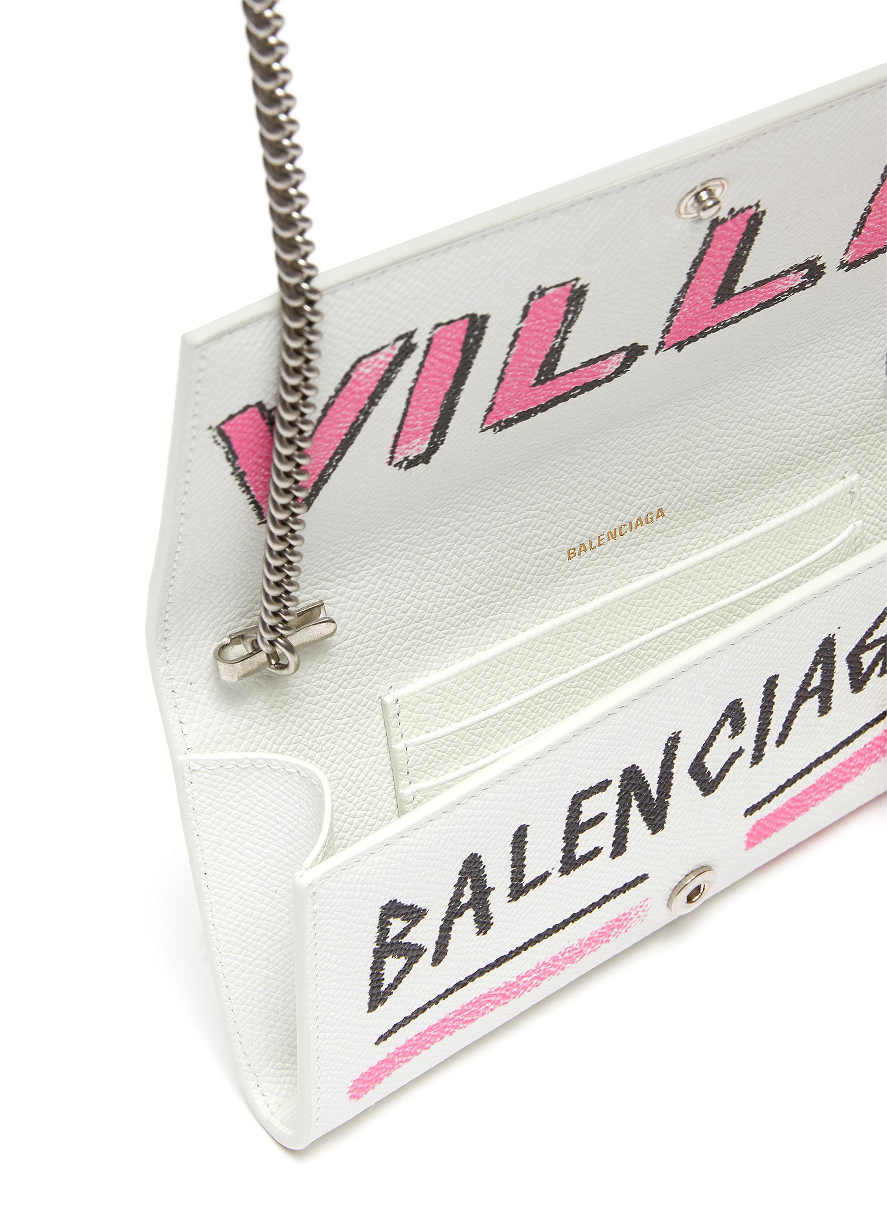 Balenciaga 'ville' Graffiti Print Leather Chain Phone Wallet in White | Lyst