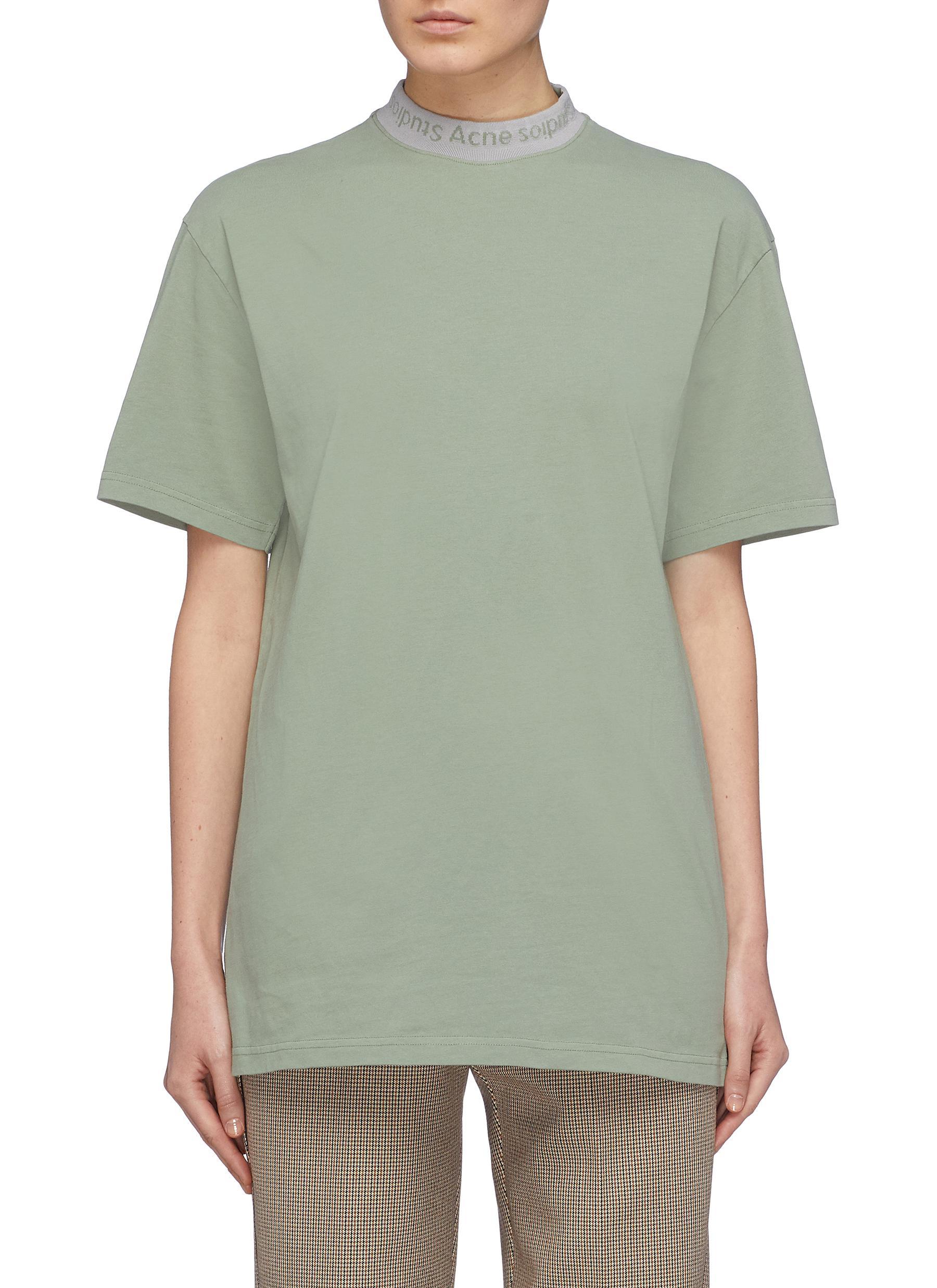 Download Acne Studios Cotton Oversized Logo Jacquard Mock Neck T-shirt in Green for Men - Lyst