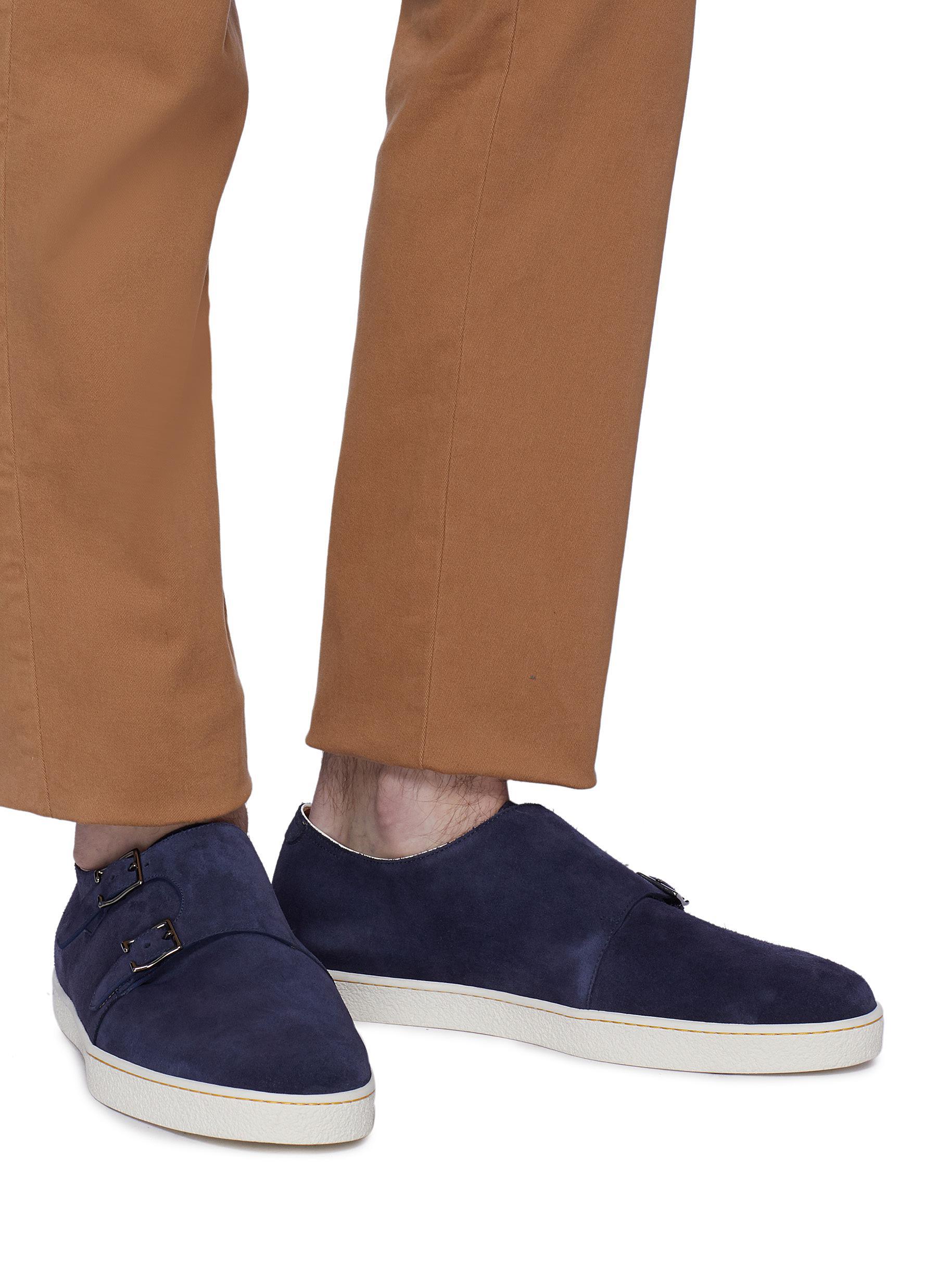 John Lobb 'holme' Double Monk Strap Suede Sneakers in Blue for Men | Lyst