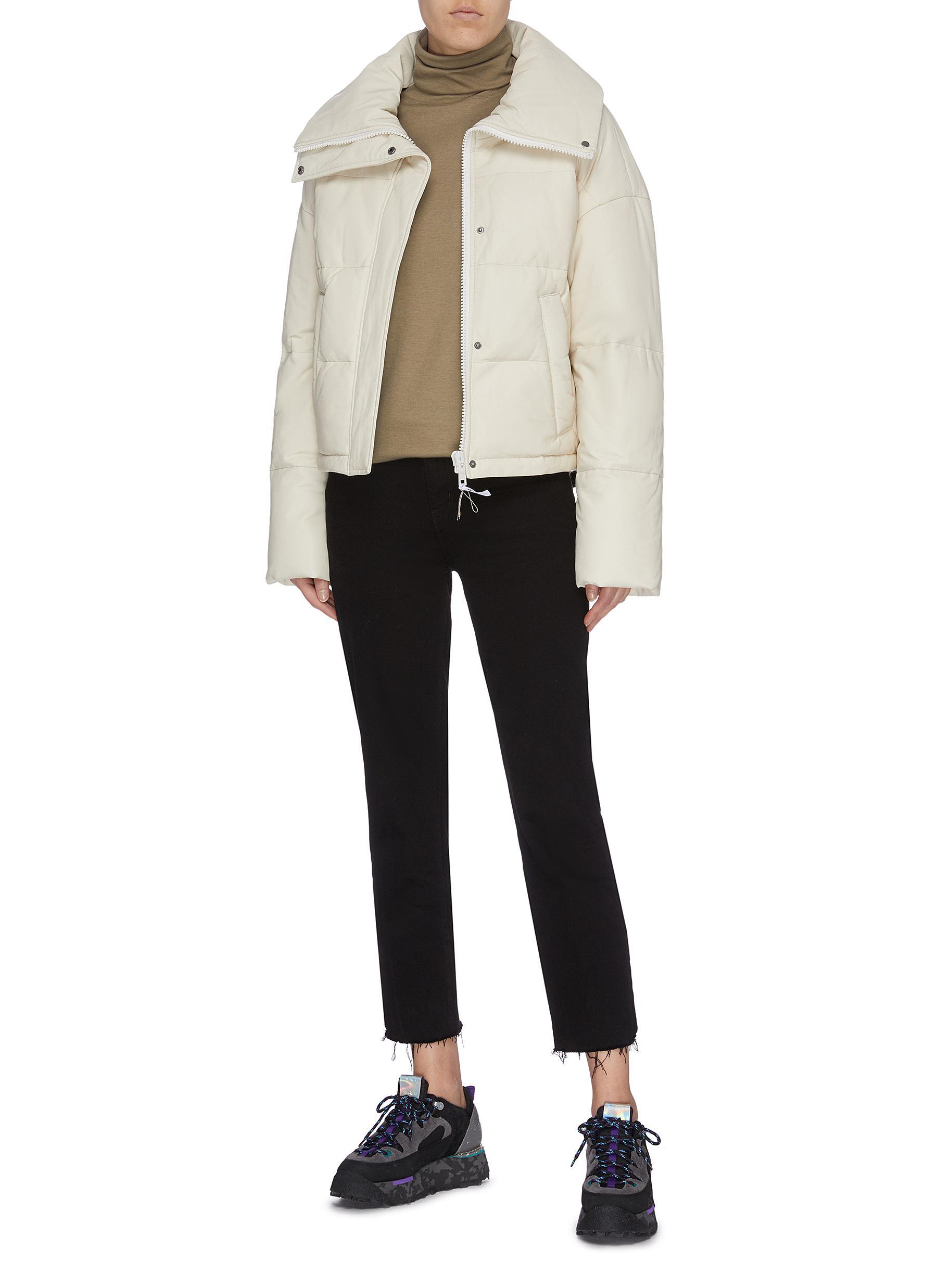Army by Yves Salomon Lambskin Leather Nylon Puffer Jacket in White - Lyst