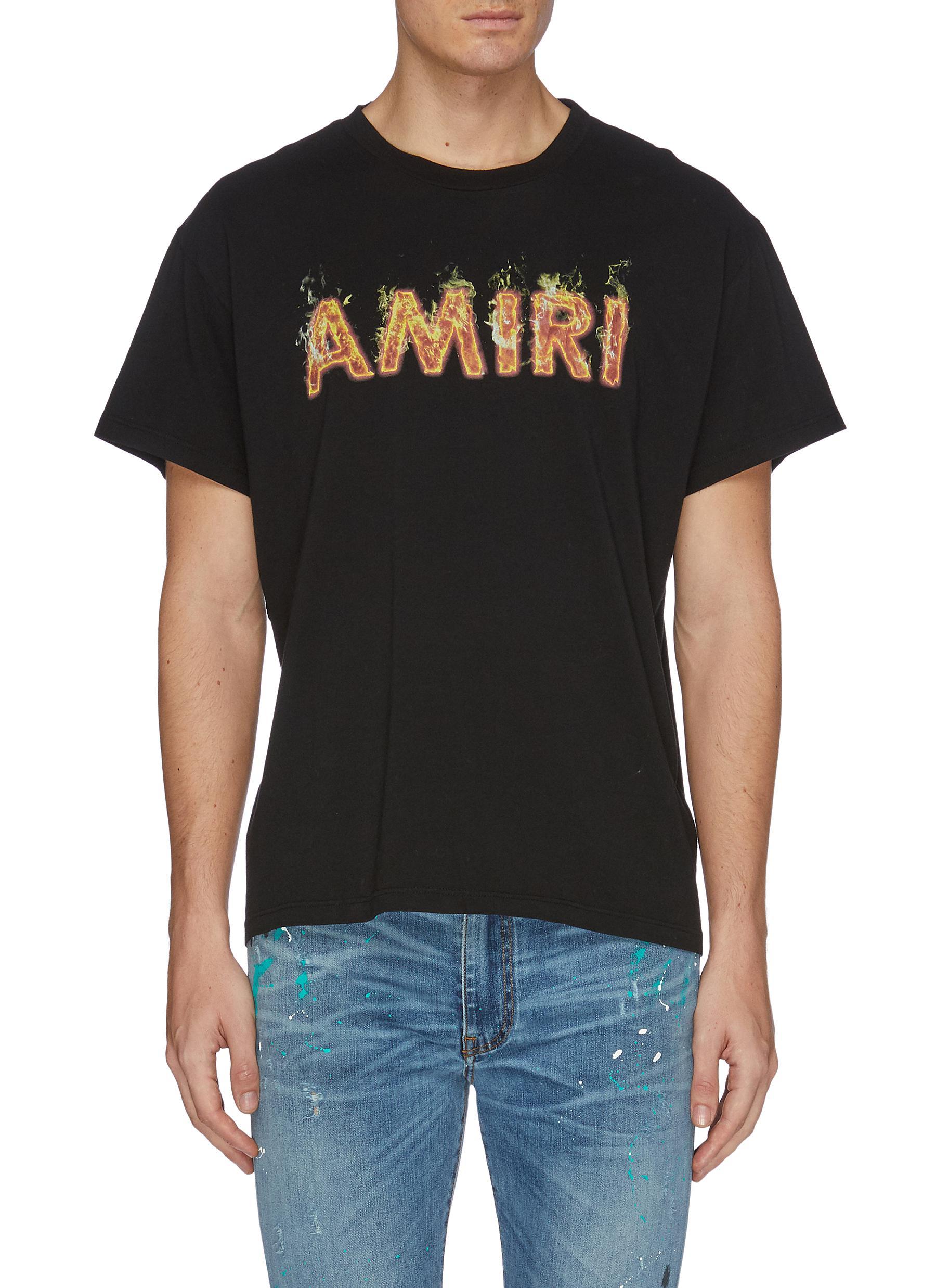 Amiri Flame Logo-print Cotton-jersey T-shirt in Black for Men | Lyst