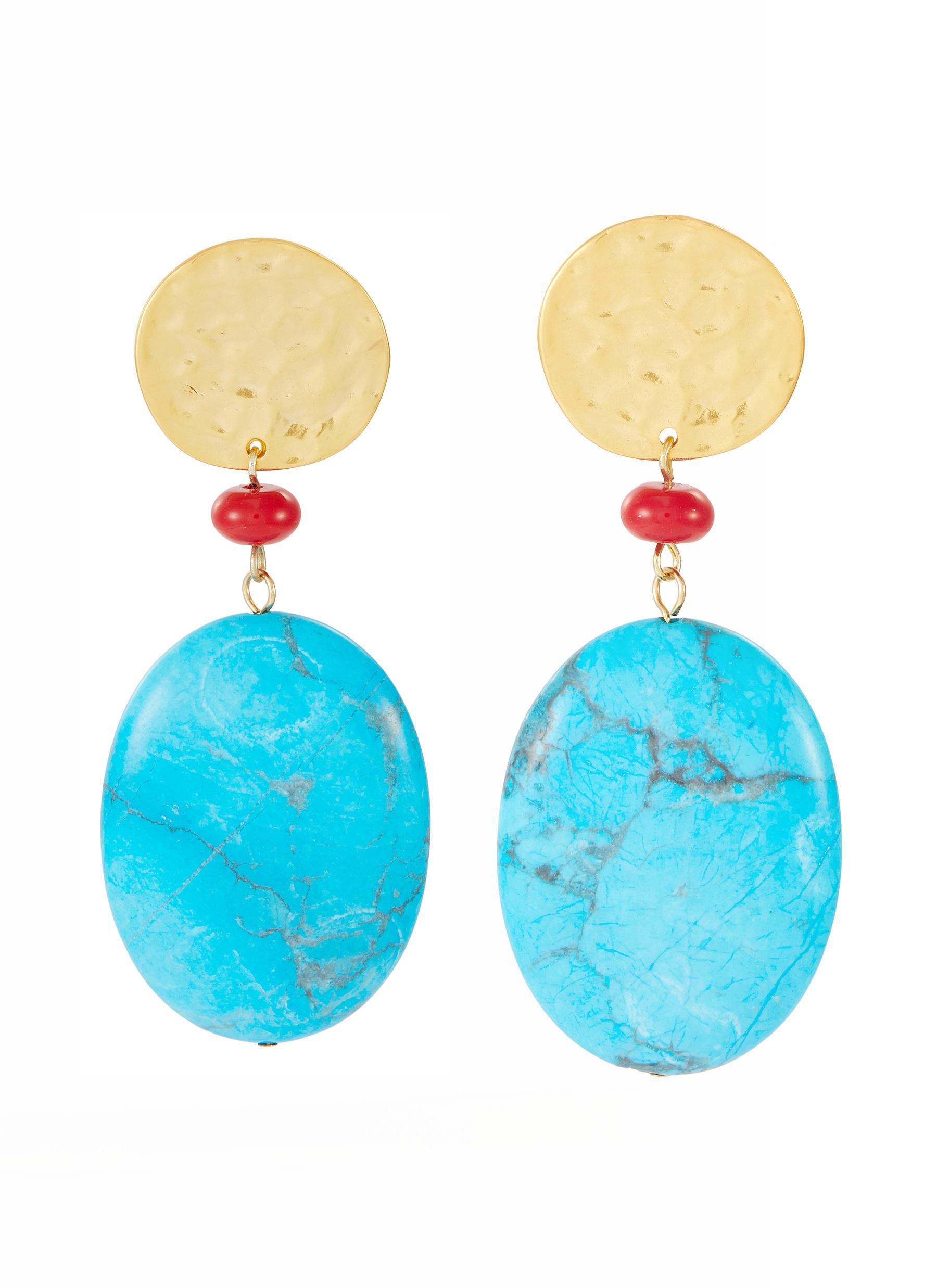 Kenneth Jay Lane Turquoise And Red Bead Satin Gold Drop Earrings in ...
