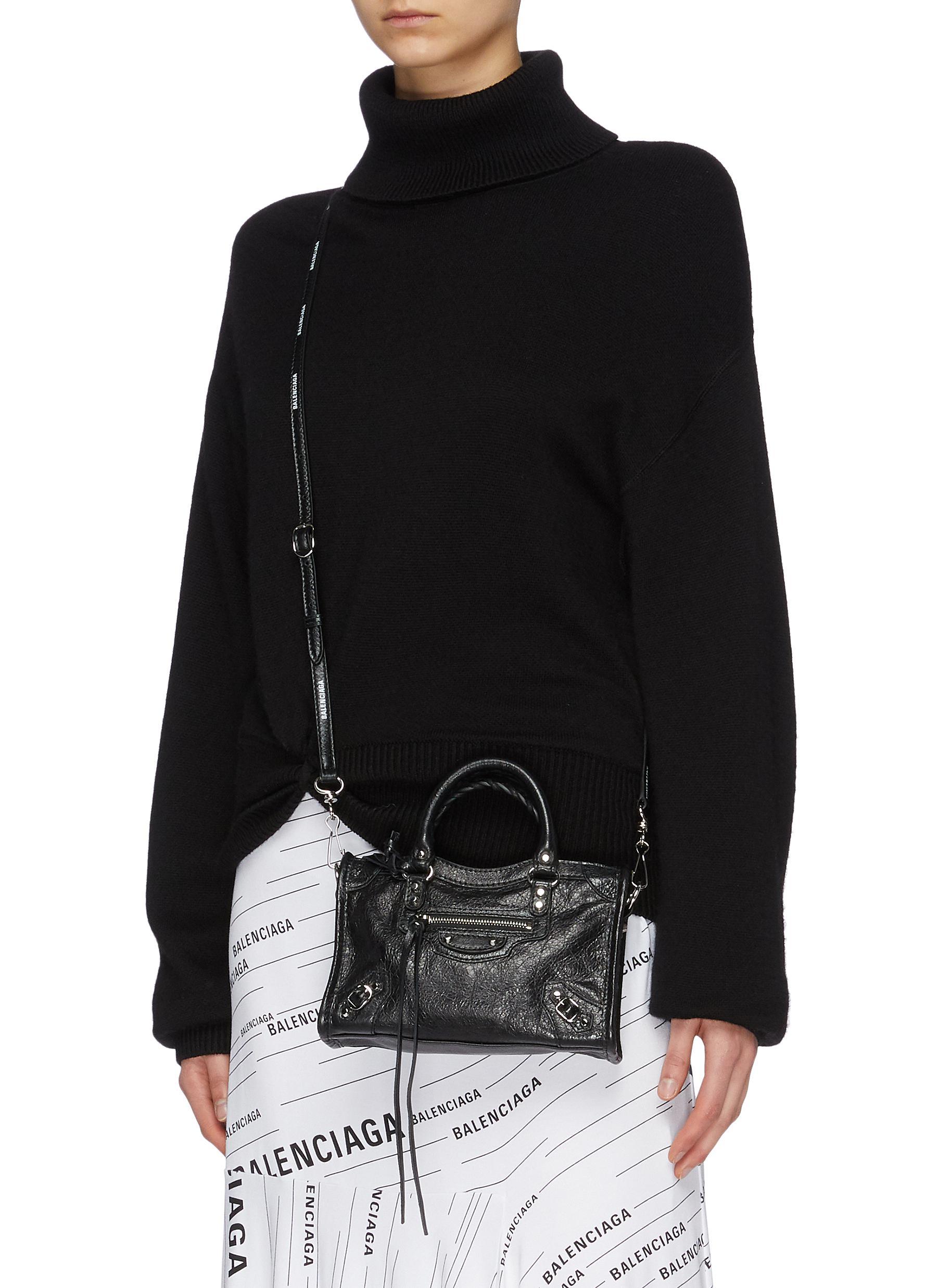 Balenciaga 'classic City' Logo Strap Nano Leather Shoulder Bag in Black -  Lyst