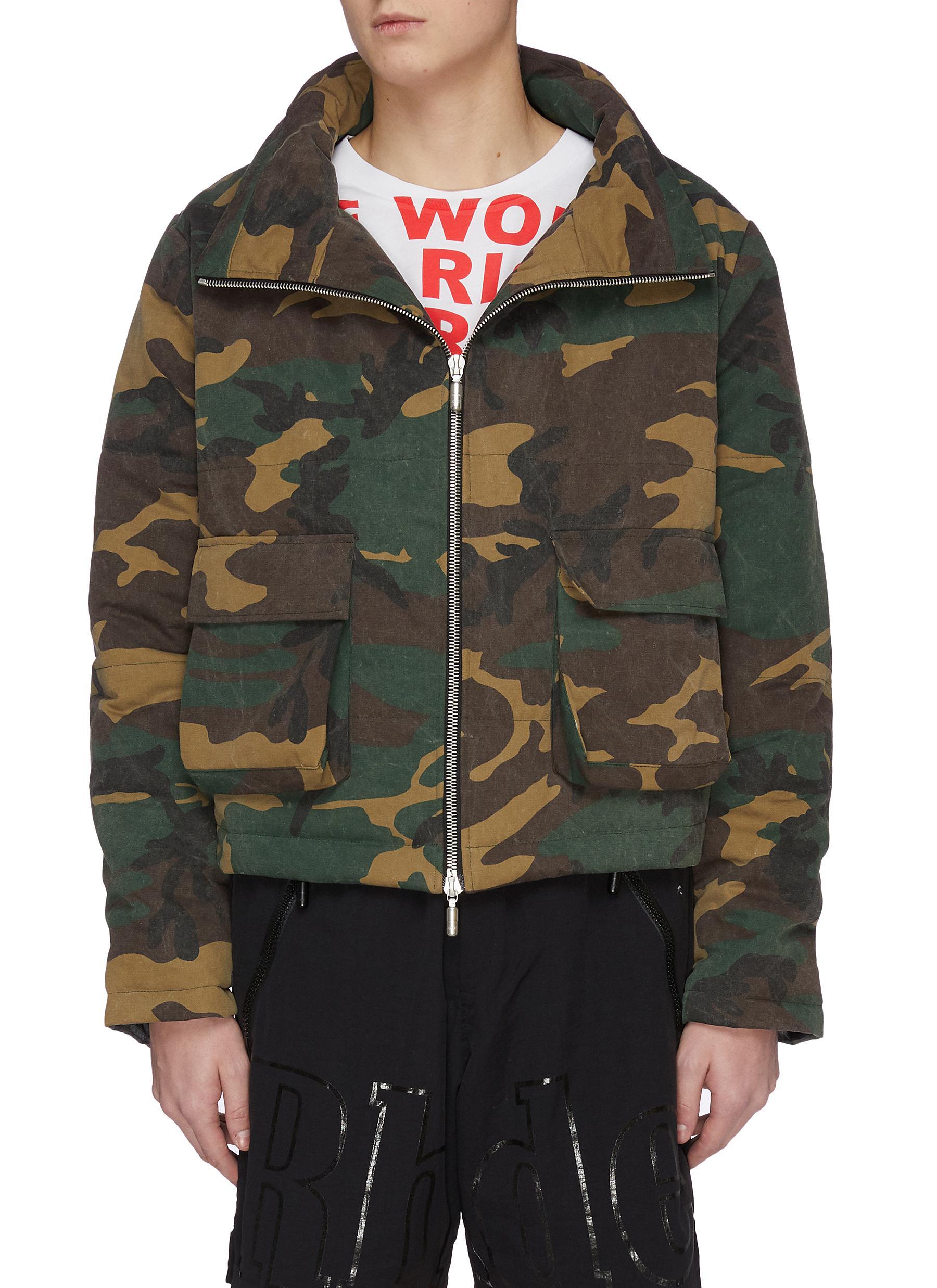 Download Rhude Synthetic Camouflage Print Mock Neck Zip Puffer ...