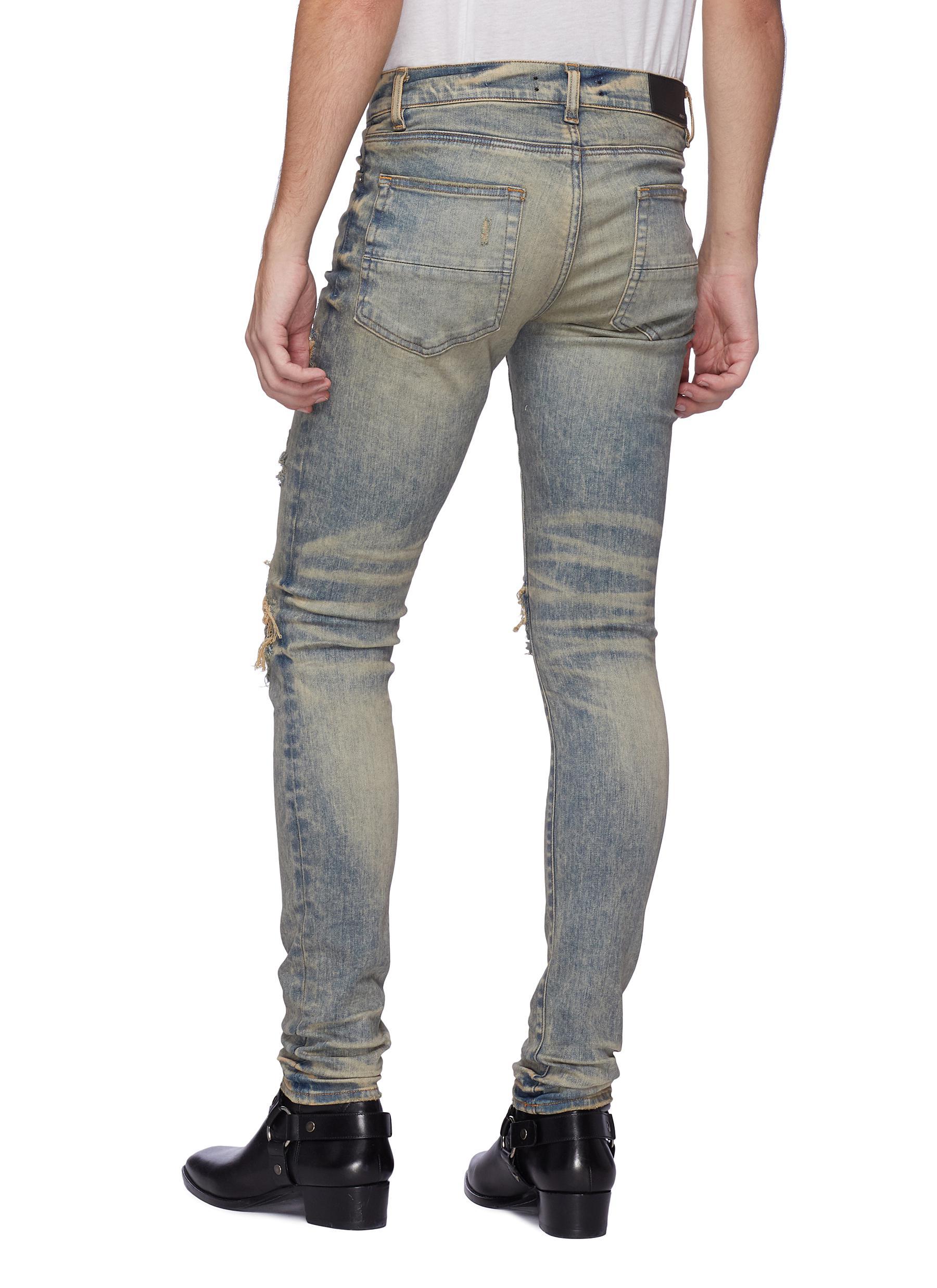 Amiri Denim 'mx1' Bandana Patch Ripped Skinny Jeans in Indigo / Light ...