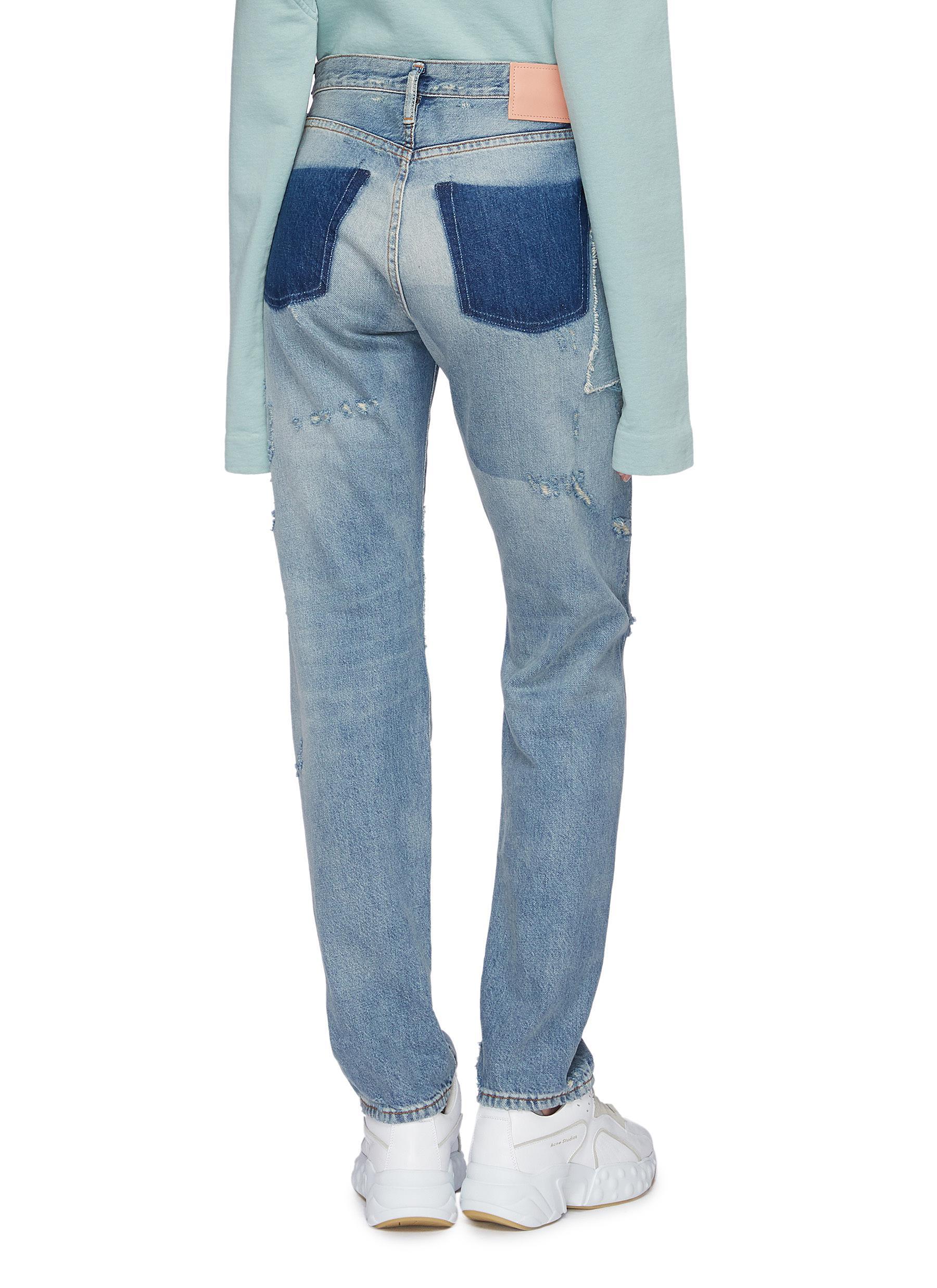 Acne Studios Denim Patchwork Distressed Jeans in Blue | Lyst