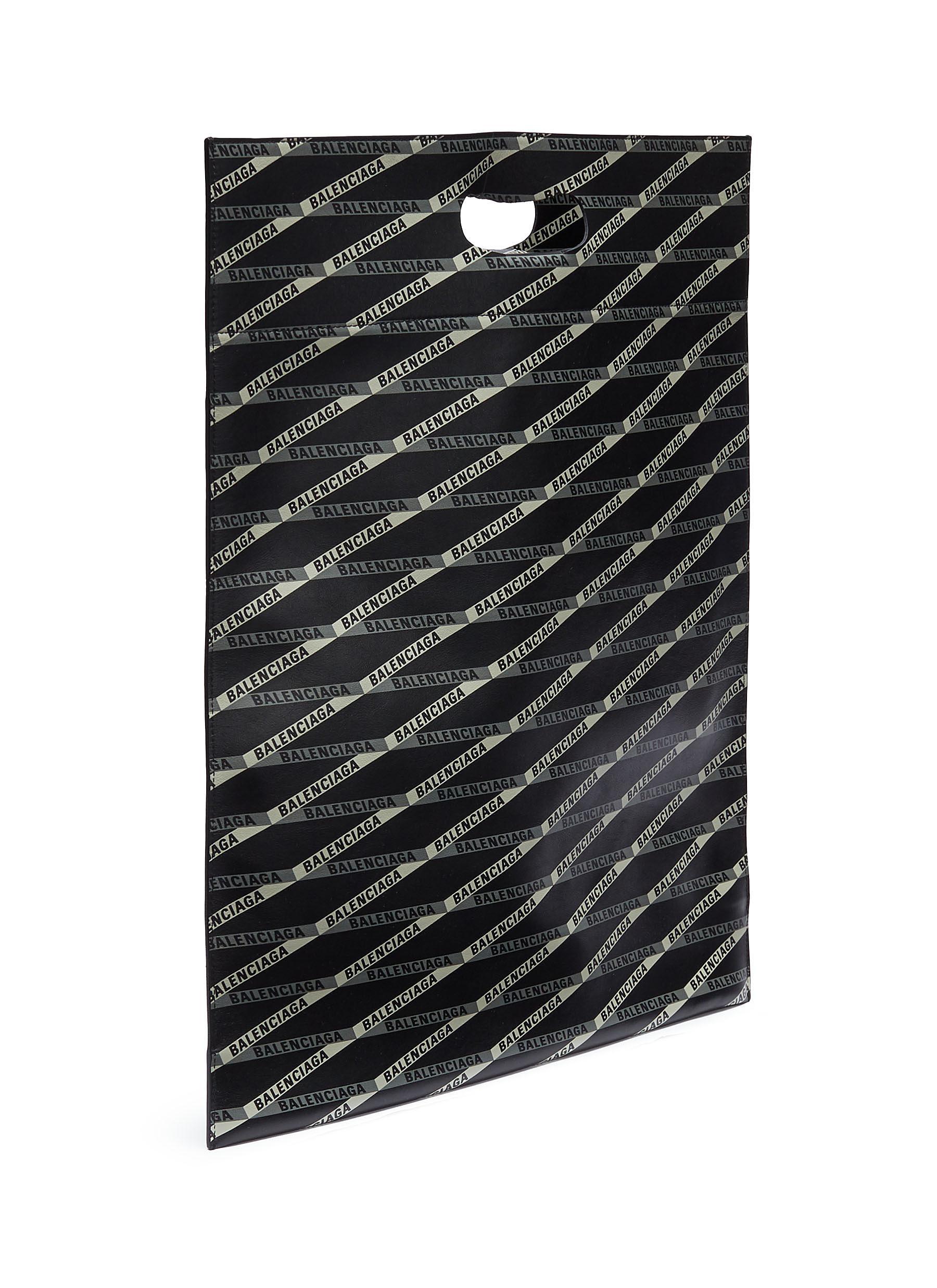 Balenciaga Logo Tape Print Medium Leather Shopping Bag in Black for Men ...