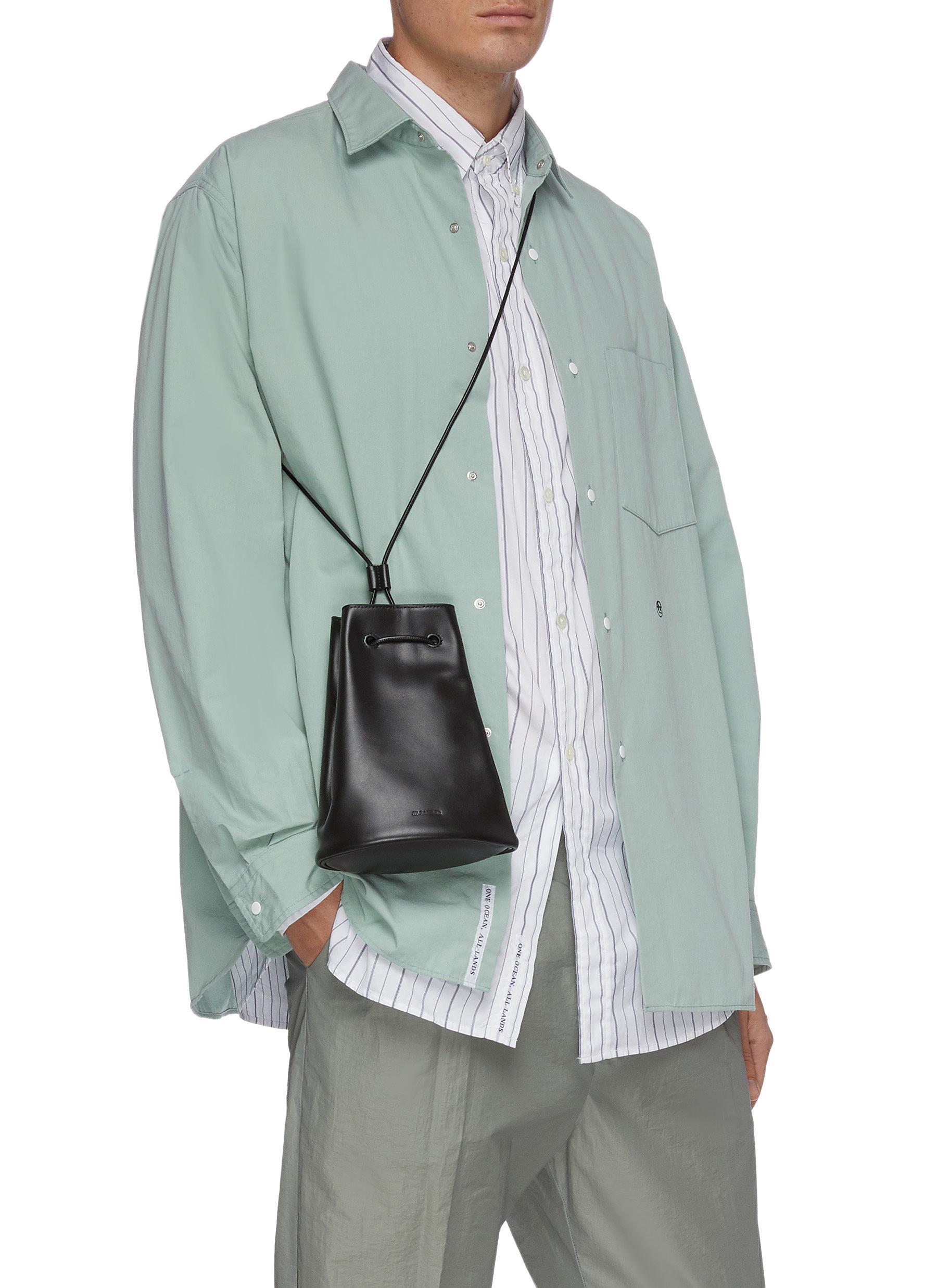 Jil Sander Leather Climb Drawstring Bucket Crossbody Bag in Black for Men - Lyst