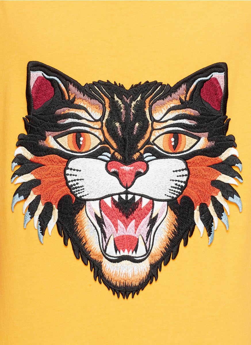 Gucci Cotton Angry Cat Appliqué T-shirt in Yellow & Orange (Yellow) Men - Lyst