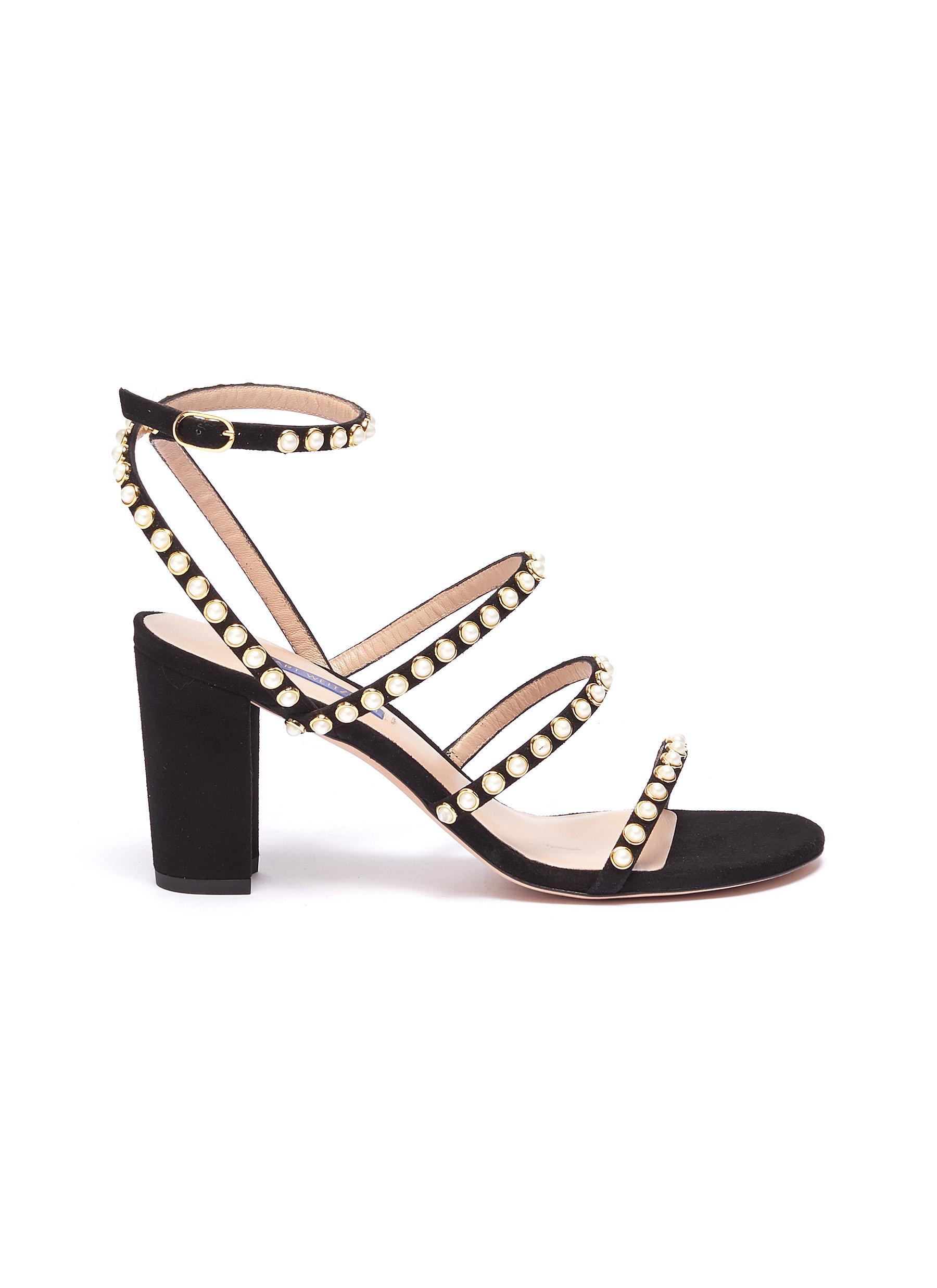 Stuart Weitzman 'perrine' Faux Pearl Strappy Suede Sandals