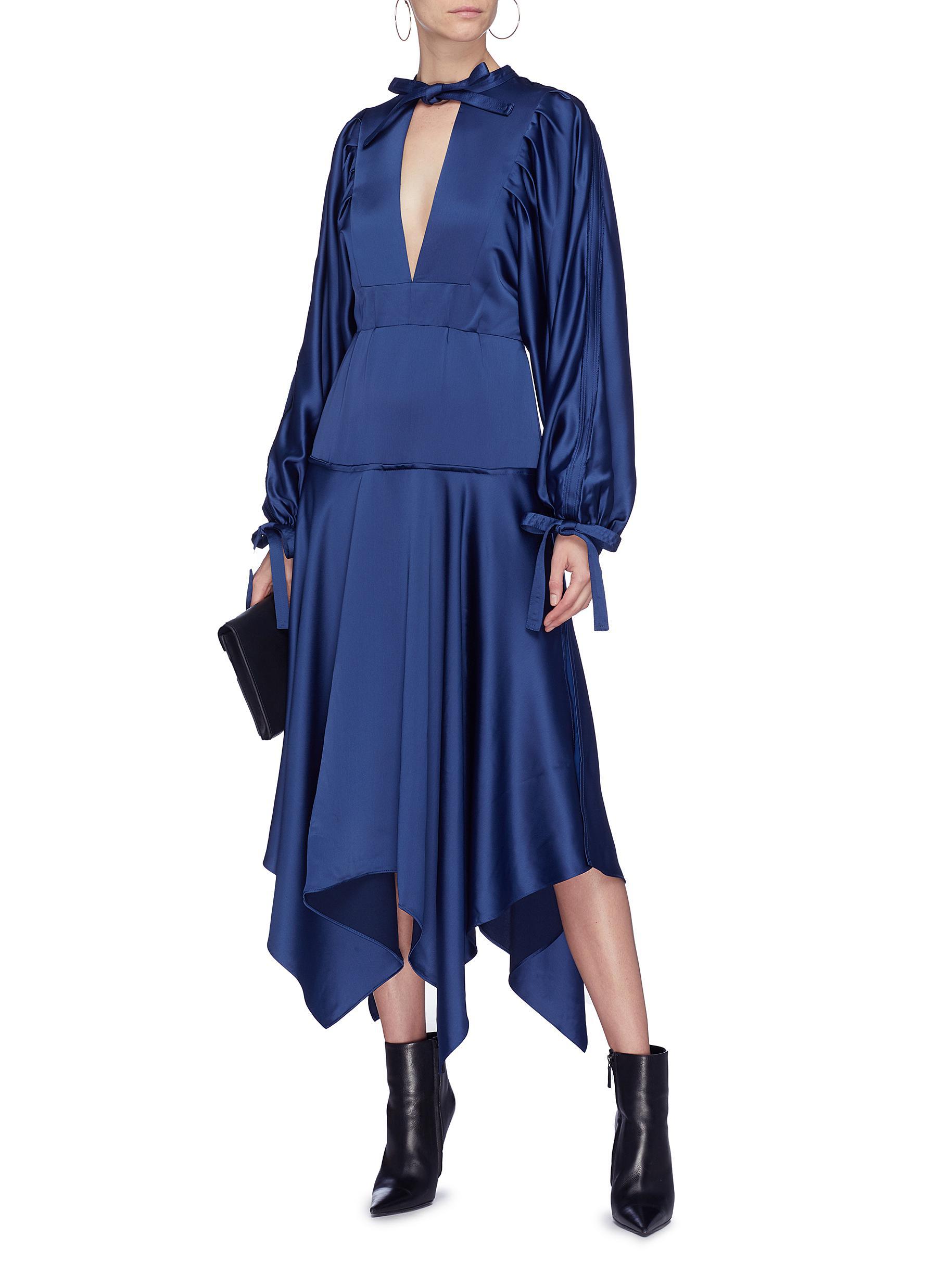 Self Portrait Asymmetric Midi Dress in Blue Lyst