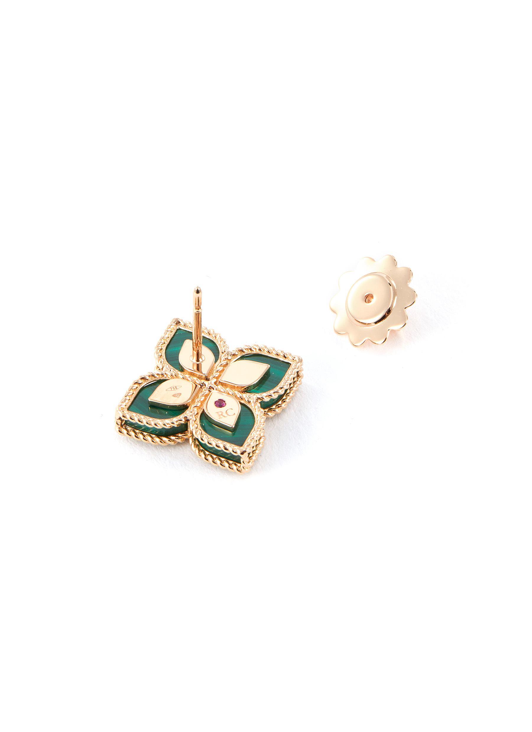 Roberto Coin Princess Flower Diamond Malachite 18k Rose Gold Stud Earrings In Metallic Lyst