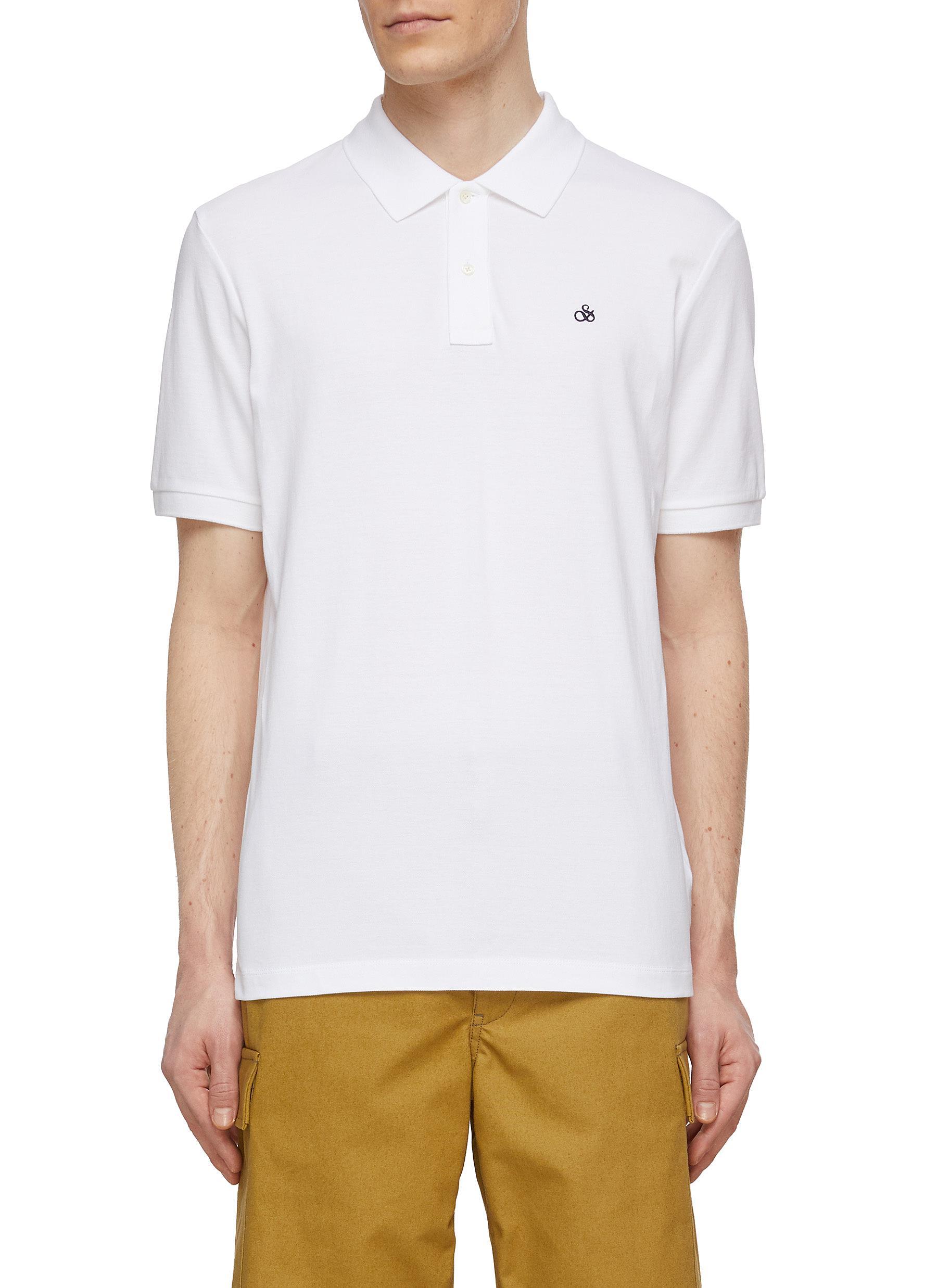 Scotch & Soda Logo Embroidery Cotton Polo Shirt in White for Men | Lyst