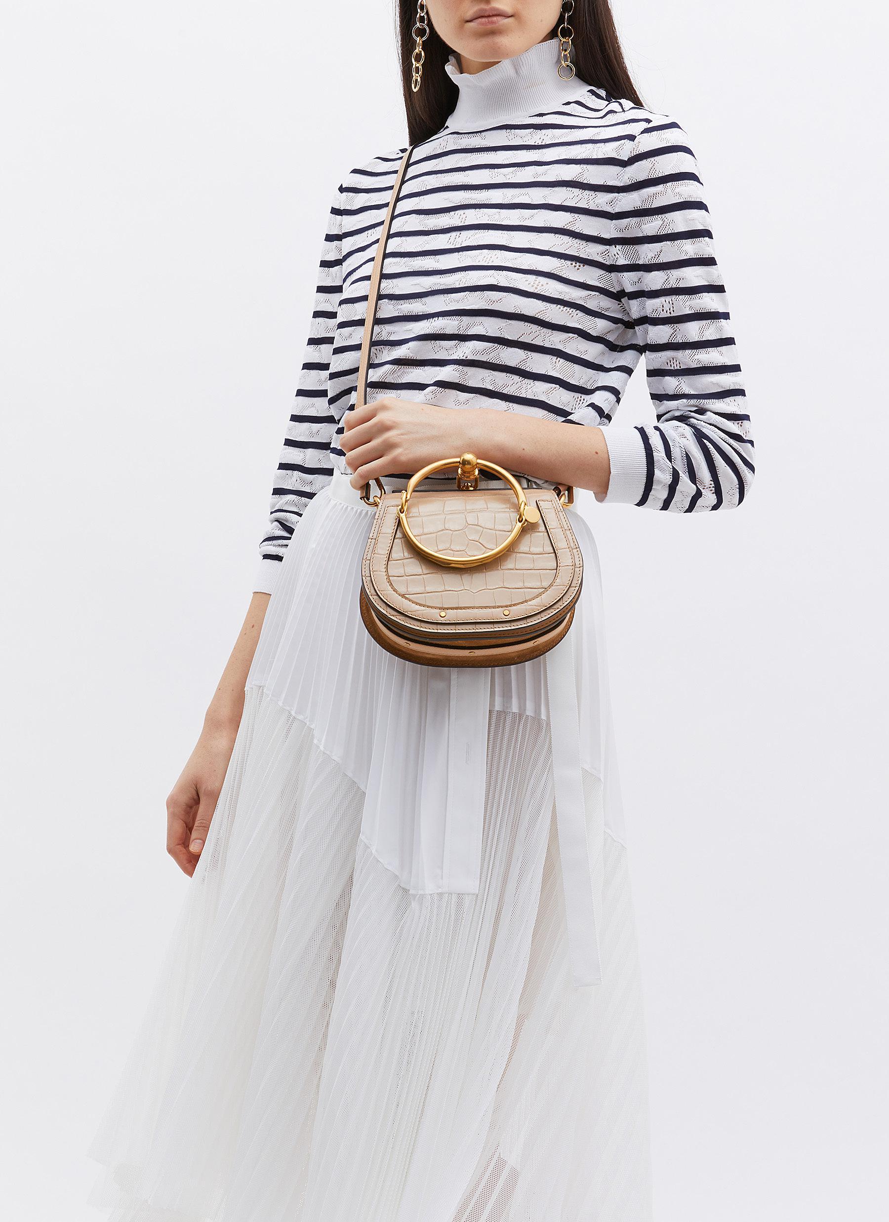 Chloé 'nile' Small Bracelet Handle Croc Embossed Leather Crossbody Bag in  White | Lyst