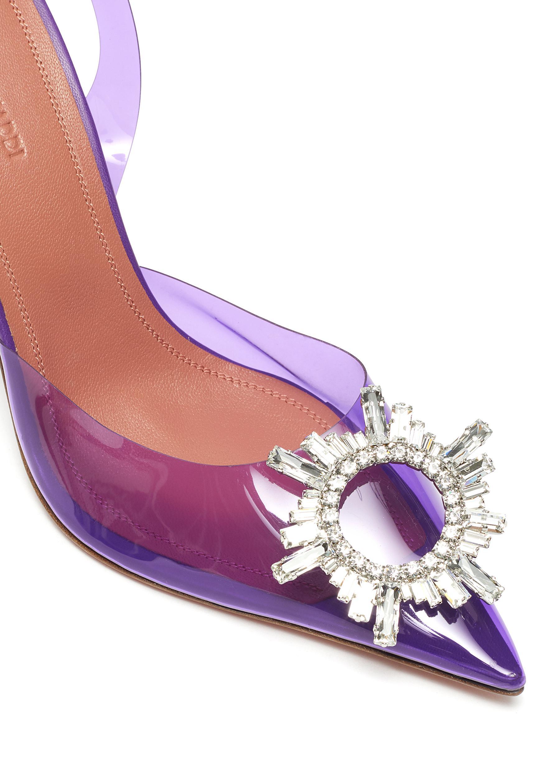 Amina Muaddi Purple 95 Begum Glass Pvc Violet Clear Sling Back Crystal Sandal Heel Pumps Size EU 