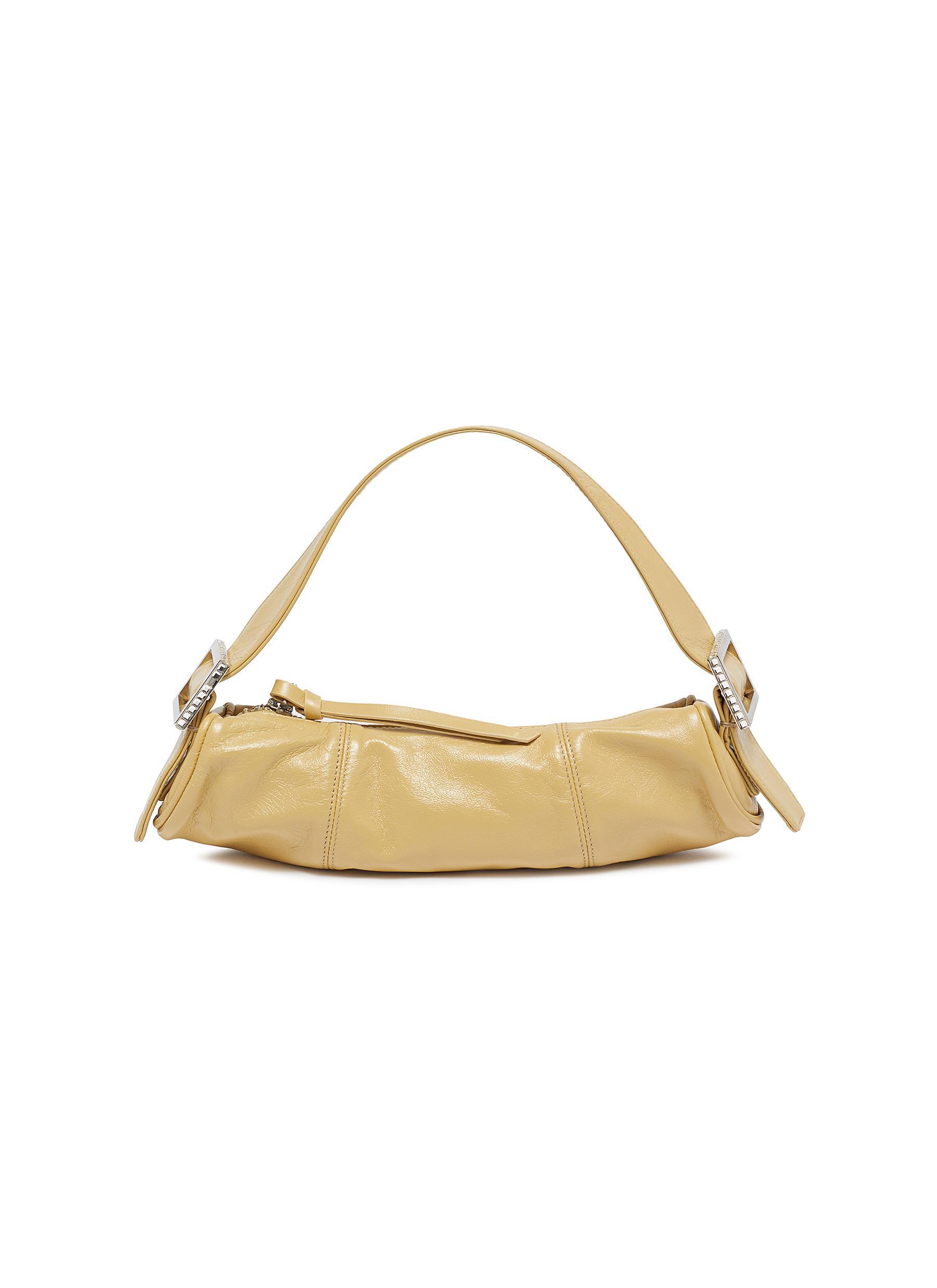 BY FAR 'kubi' Crystal Buckle Leather Baguette Bag in Yellow