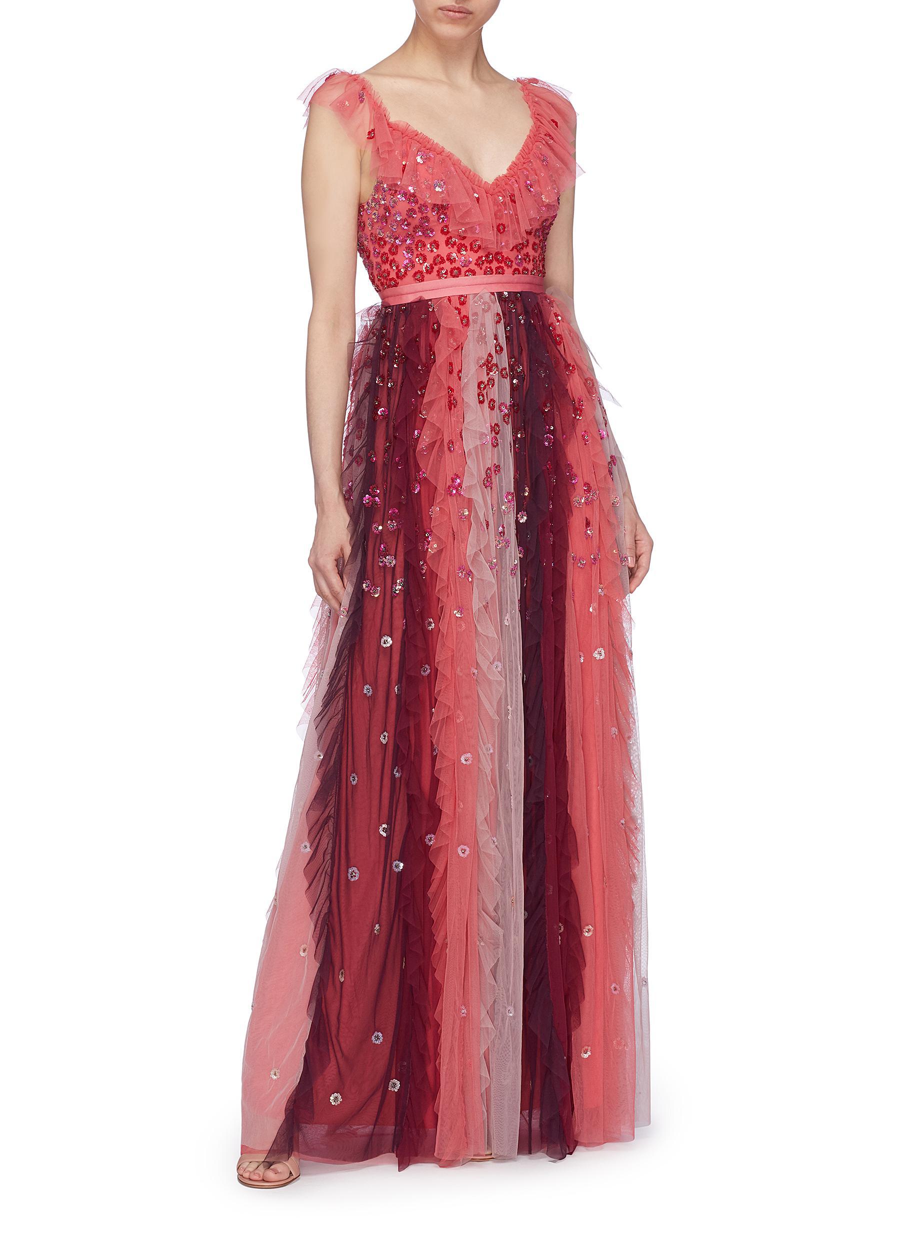 needle & thread rainbow scatter embellished maxi gown in multi