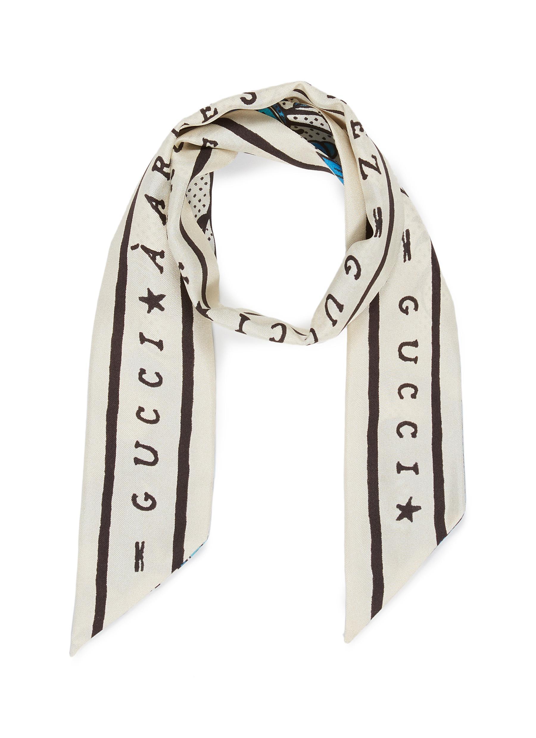 Gucci Floral Print Silk Twilly Scarf in White Lyst