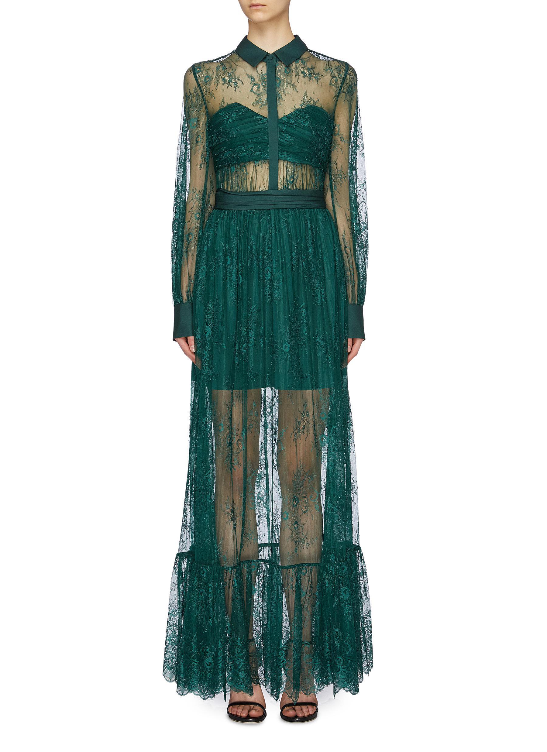 Lyst SelfPortrait Floral Lace Overlay Maxi Dress in Green