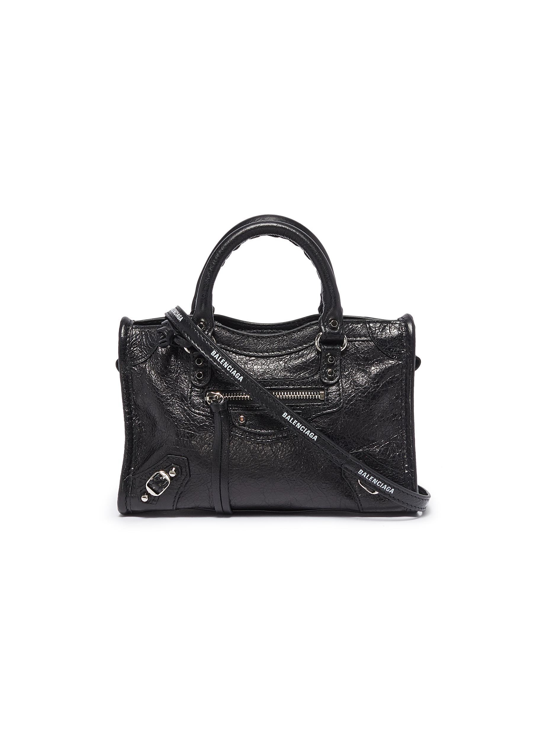 Balenciaga 'classic City' Logo Strap Nano Leather Shoulder Bag in Black ...