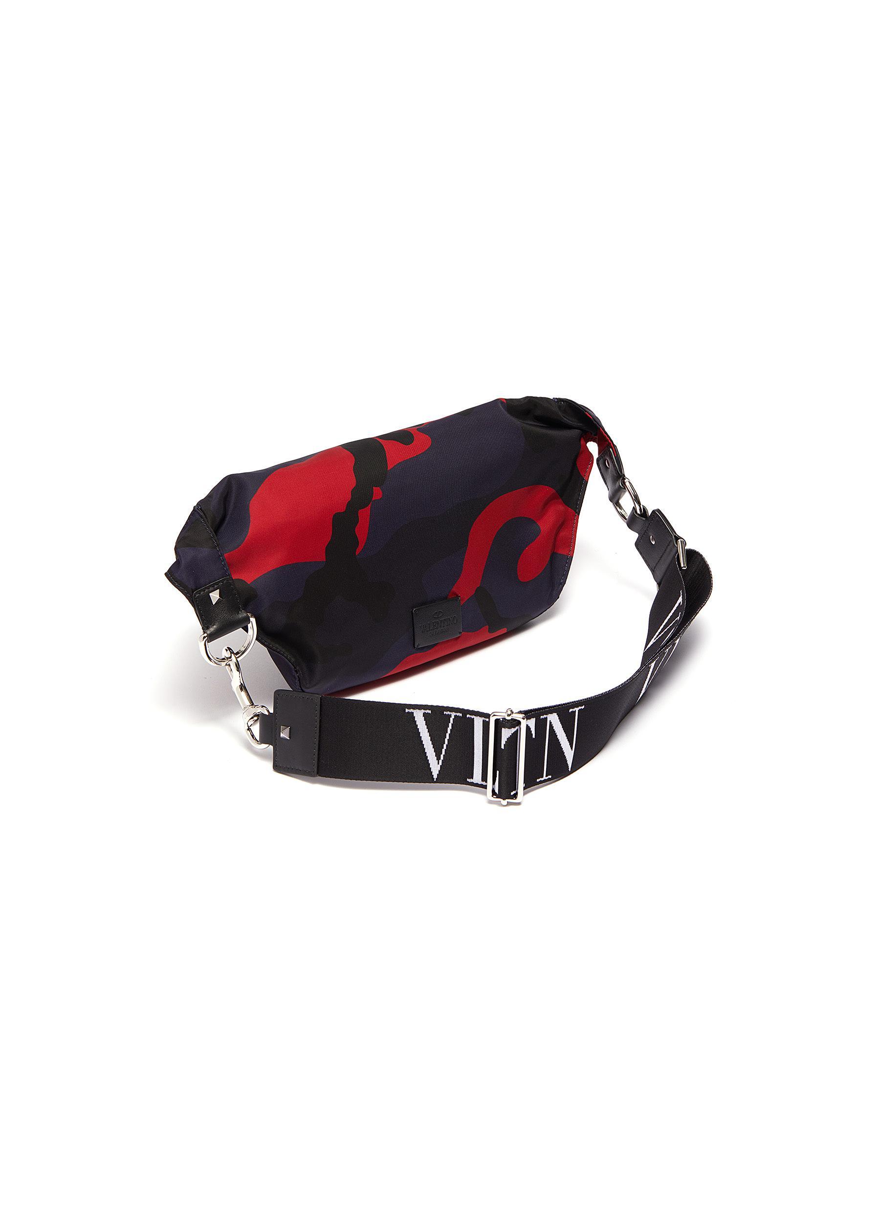 Valentino 'vltn' Logo Strap Camouflage Print Bum Bag in Blue for Men - Lyst